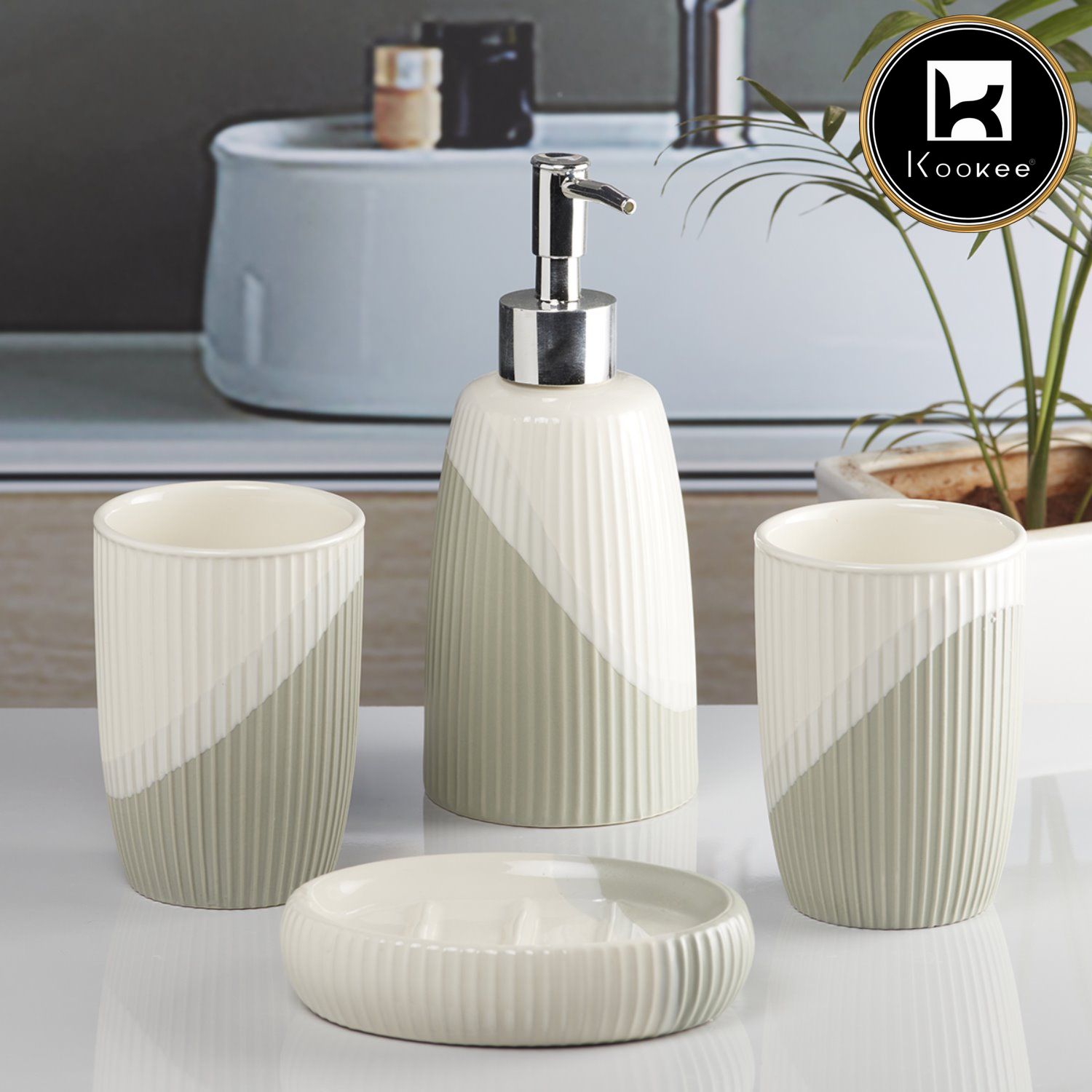 Kookee Ceramic Bathroom Sets, Grey, ART10101