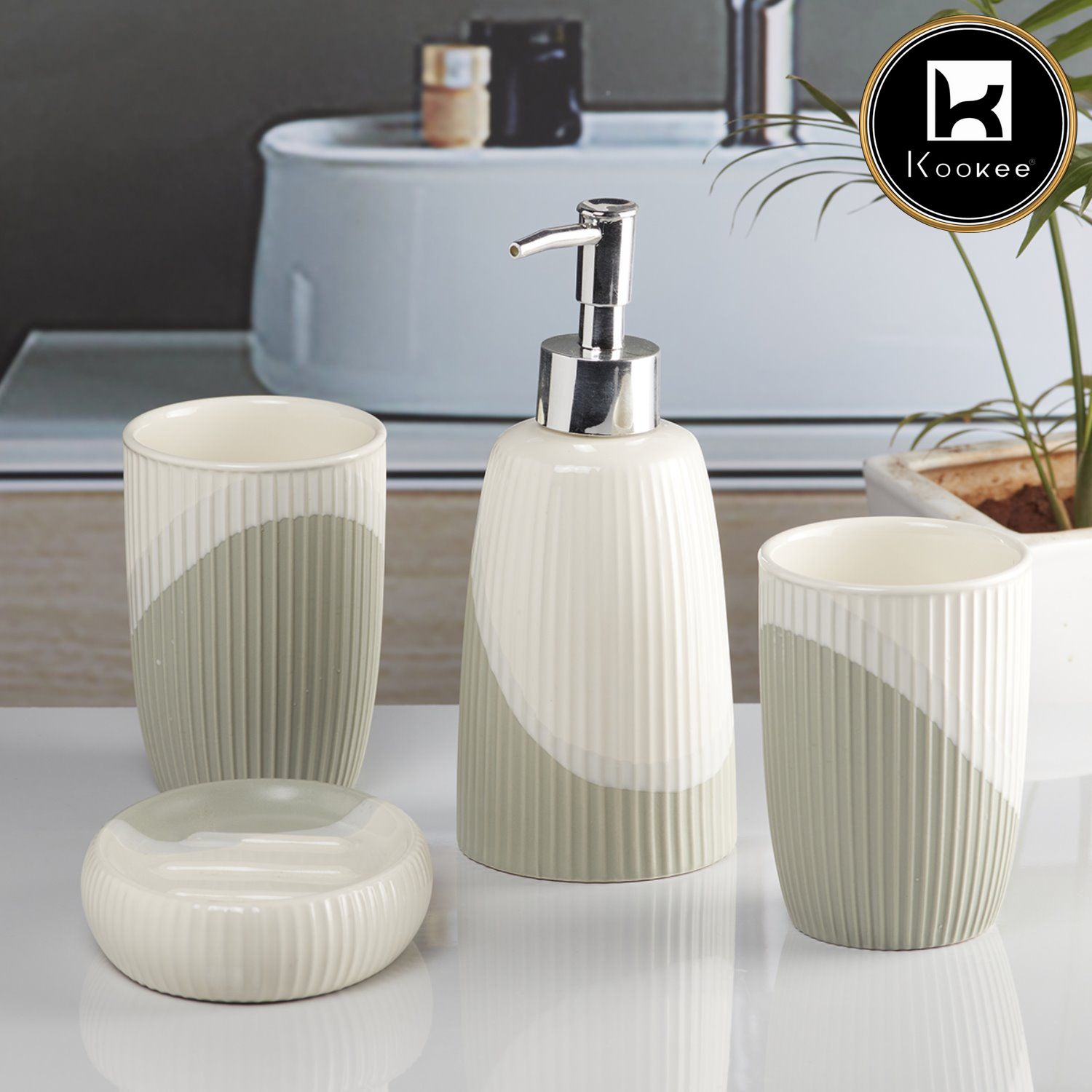 Kookee Ceramic Bathroom Sets, Grey, ART10101