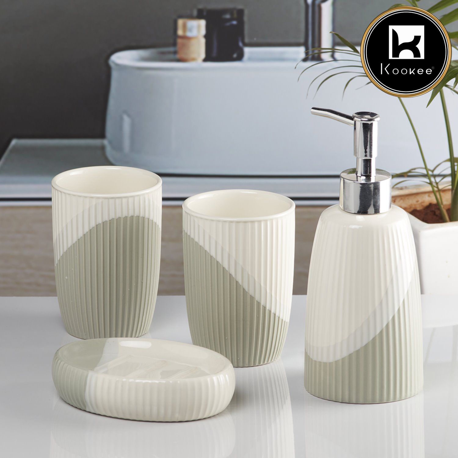 Ceramic Bathroom Set of 4 with Soap Dispenser (10101)