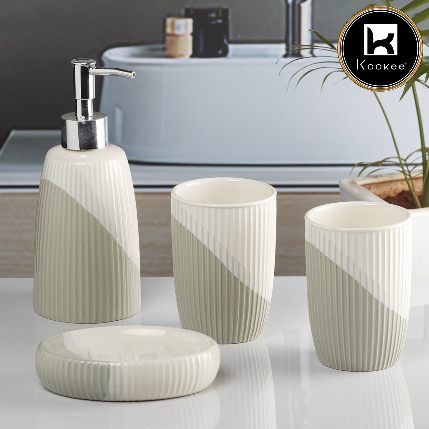Kookee Ceramic Bathroom Sets, Grey, ART10101