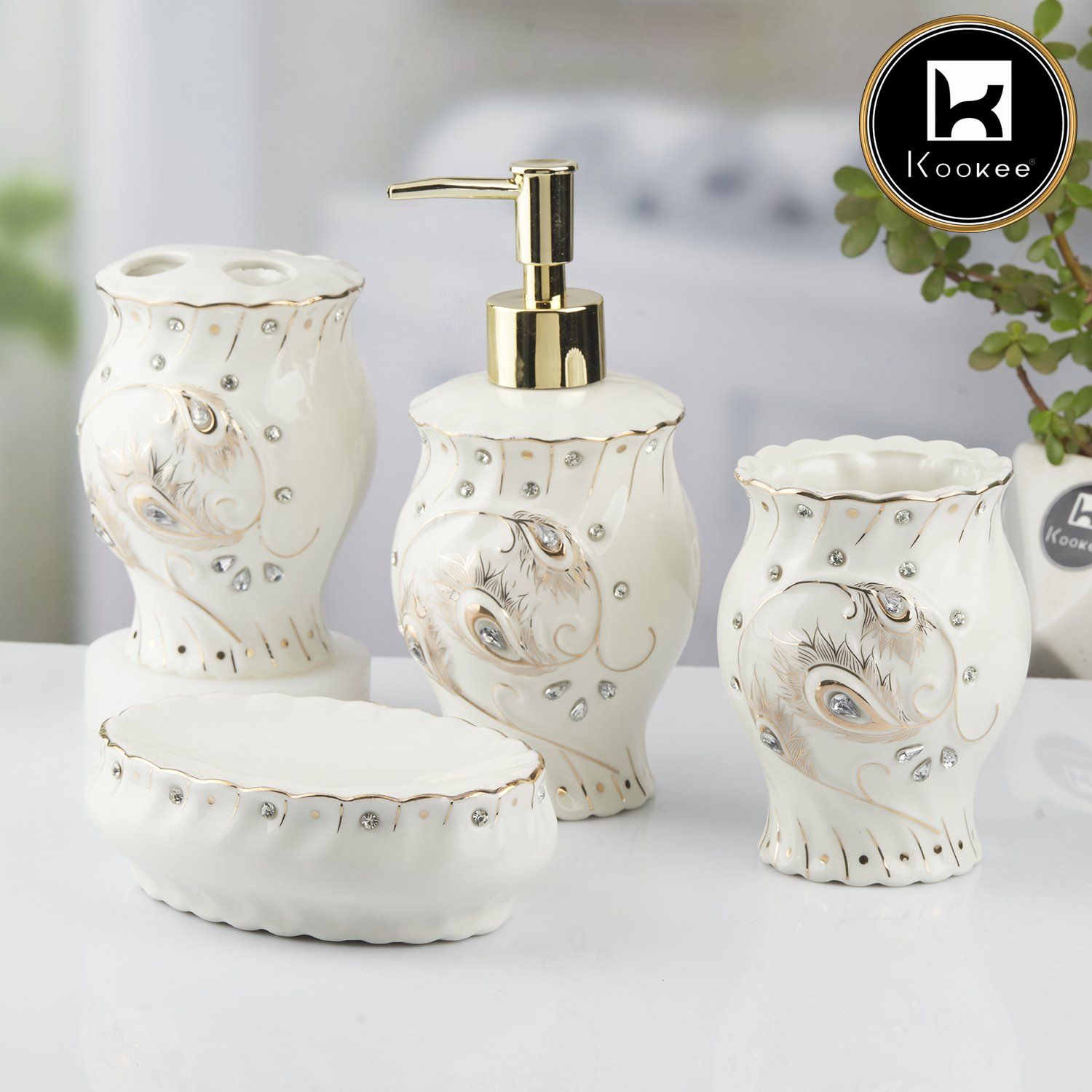 Kookee Ceramic Bathroom Sets, White, ART10102