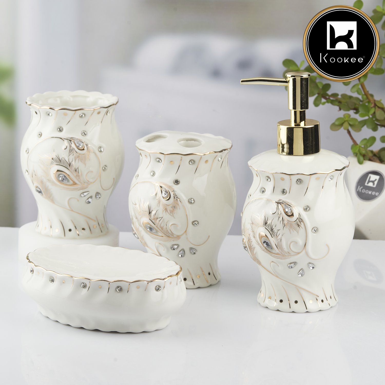 Kookee Ceramic Bathroom Sets, White, ART10102