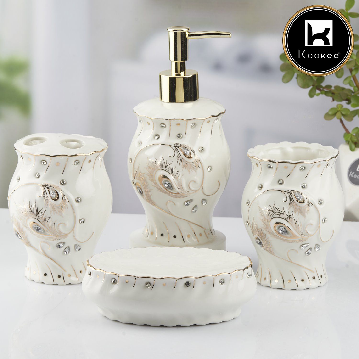 Kookee Ceramic Bathroom Sets, White, ART10102
