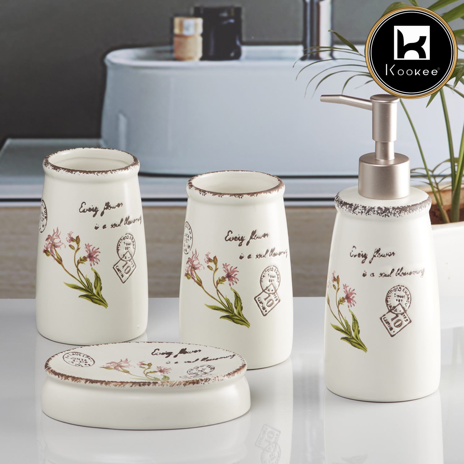 Kookee Ceramic Bathroom Sets, Off White, ART10105