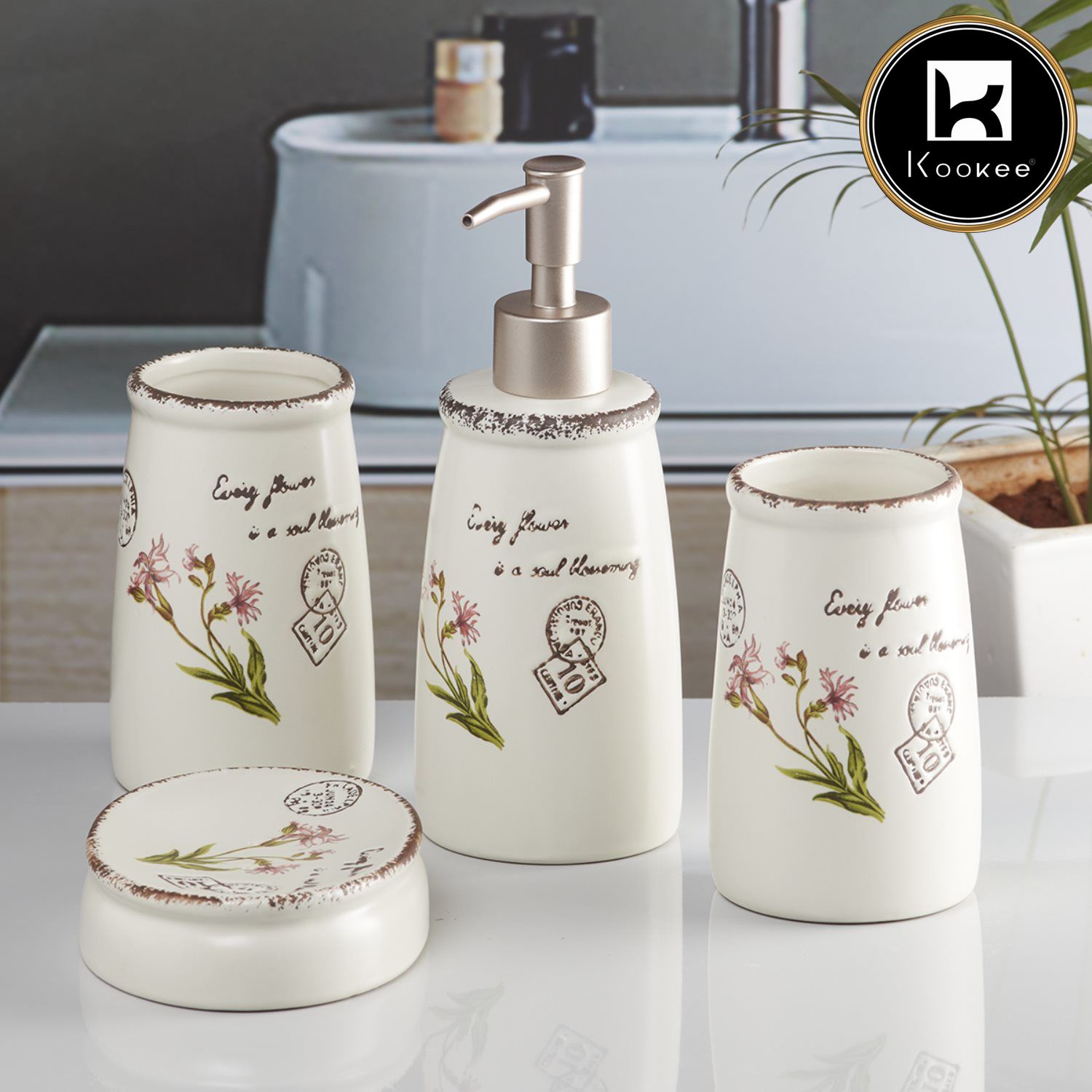 Kookee Ceramic Bathroom Sets, Off White, ART10105