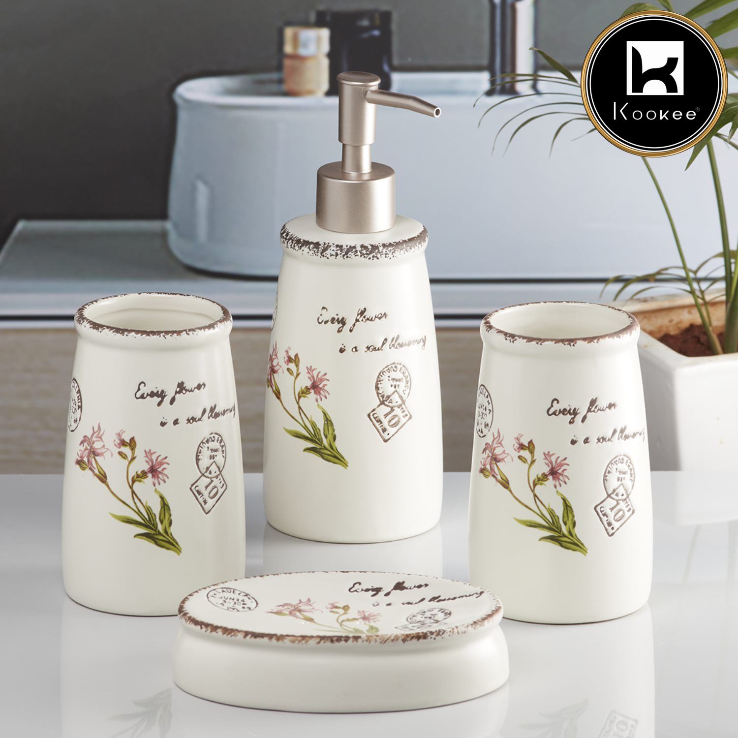 Kookee Ceramic Bathroom Sets, Off White, ART10105