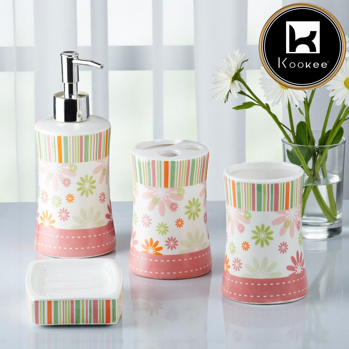 Kookee Ceramic Bathroom Sets, Pink, ART10106