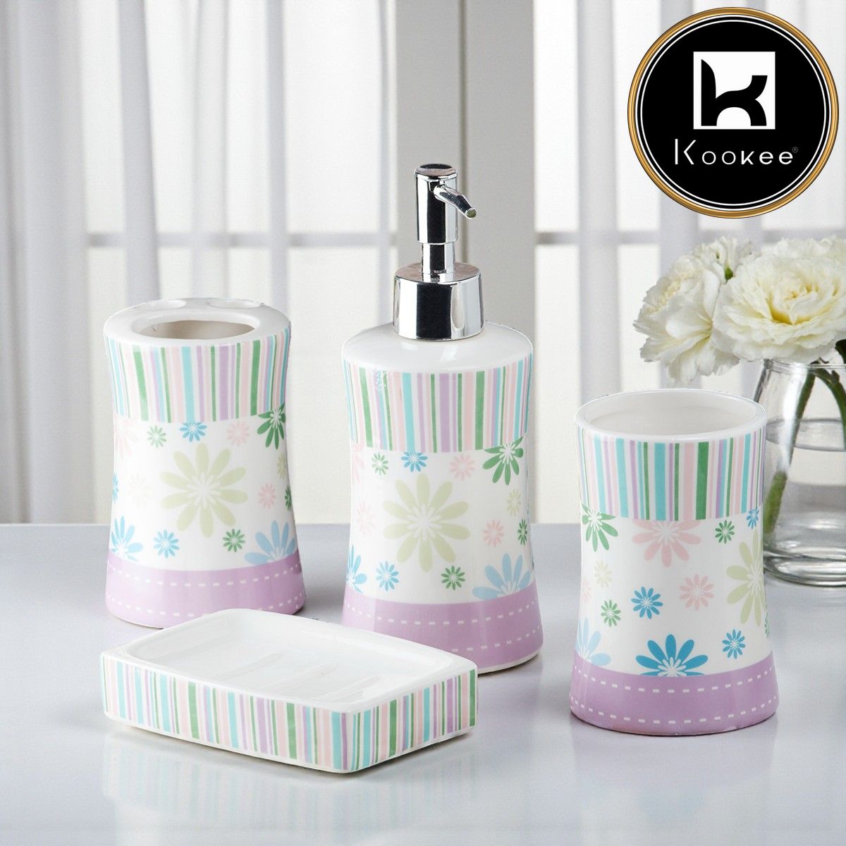Kookee Ceramic Bathroom Sets, Purple, ART10107