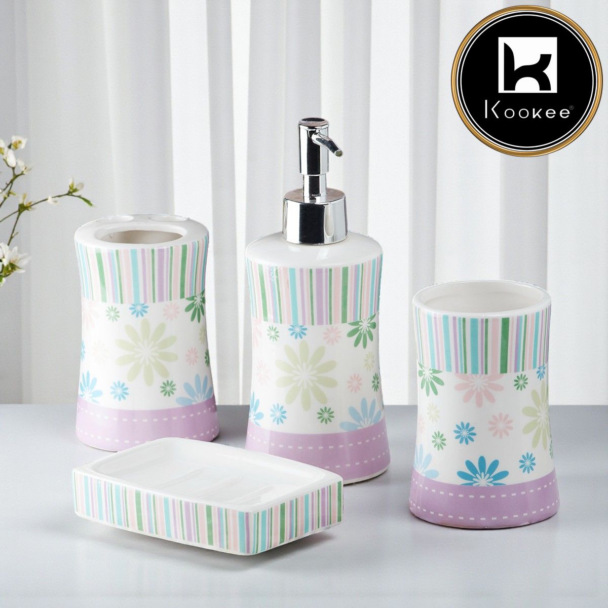 Kookee Ceramic Bathroom Sets, Purple, ART10107