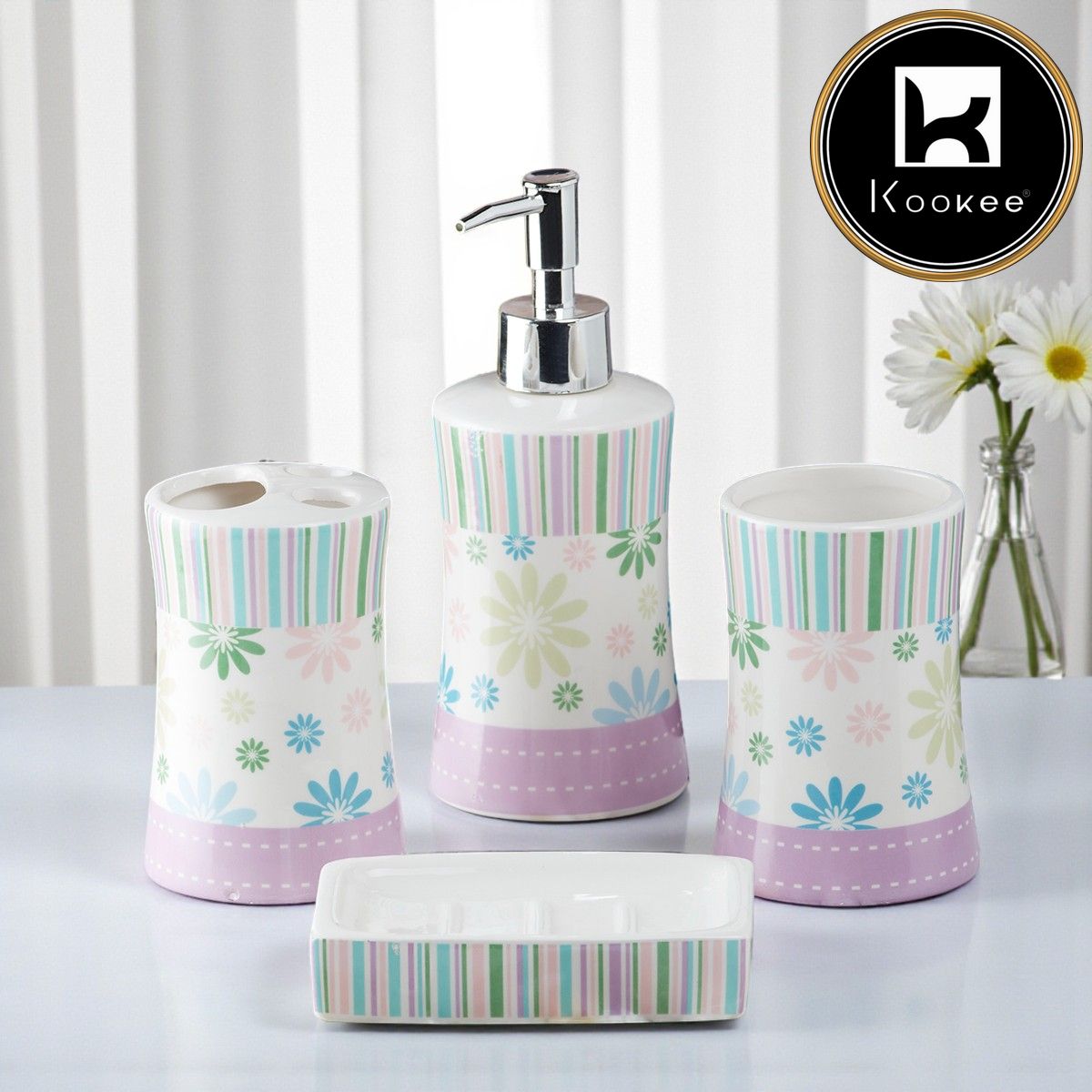 Kookee Ceramic Bathroom Sets, Purple, ART10107