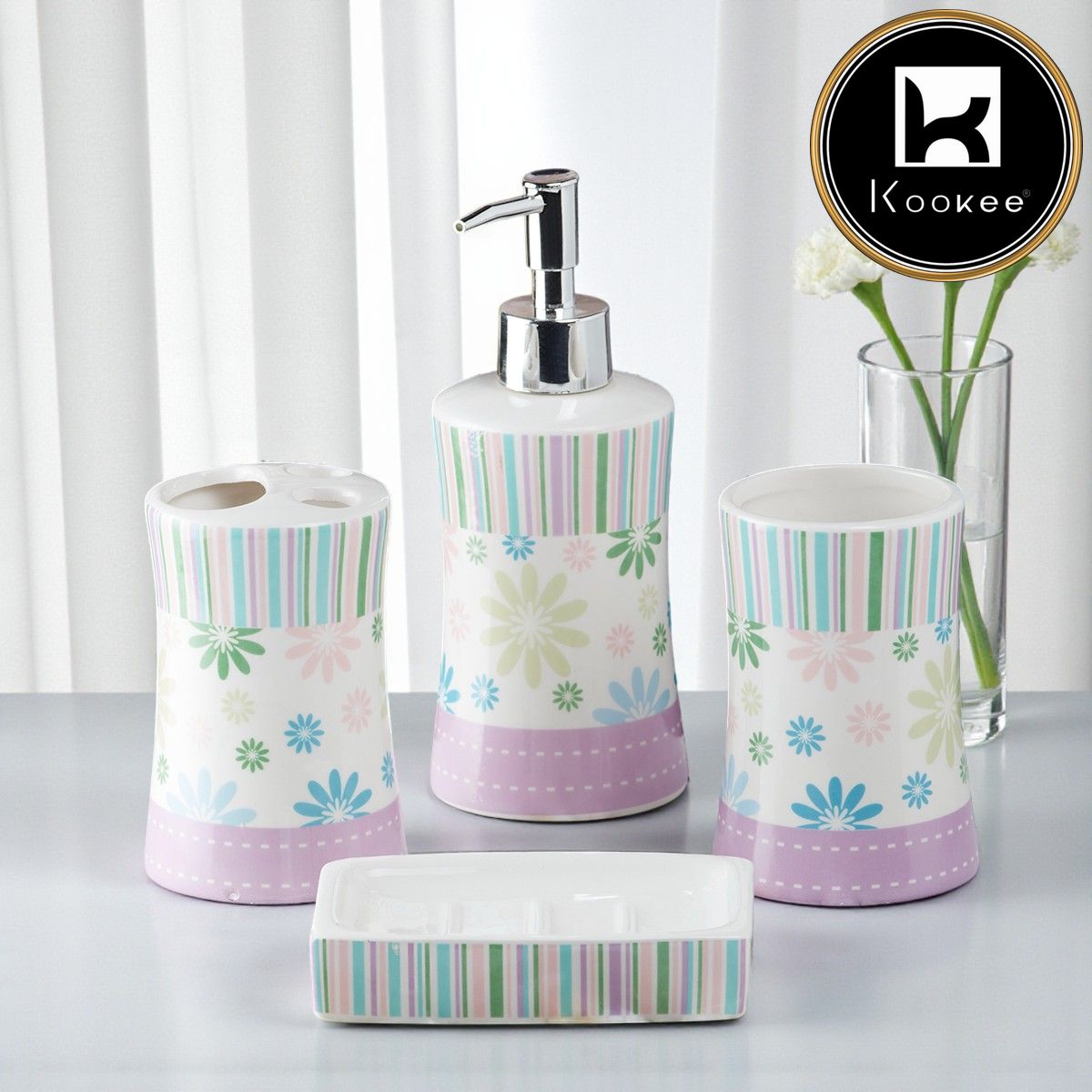 Kookee Ceramic Bathroom Sets, Purple, ART10107