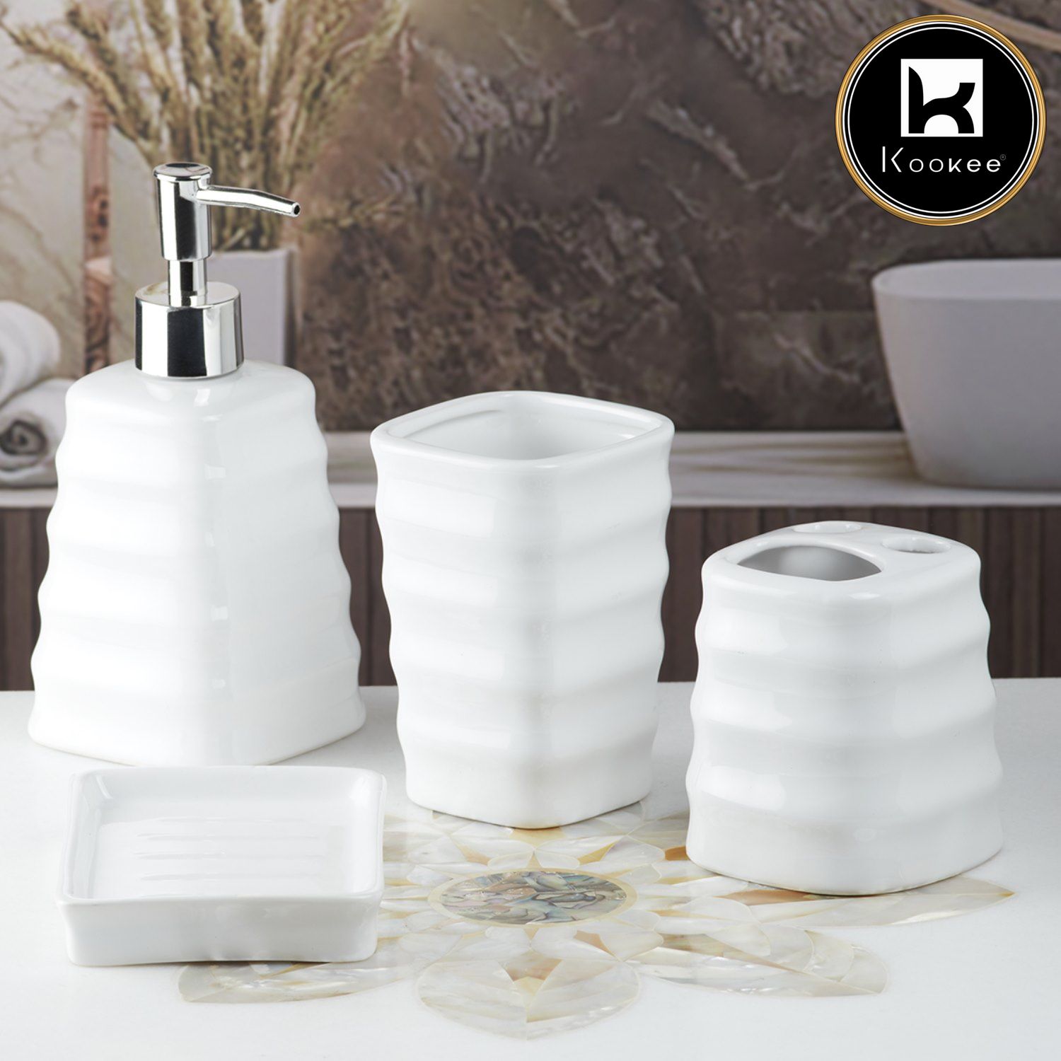 Ceramic Bathroom Set of 4 with Soap Dispenser (10108)