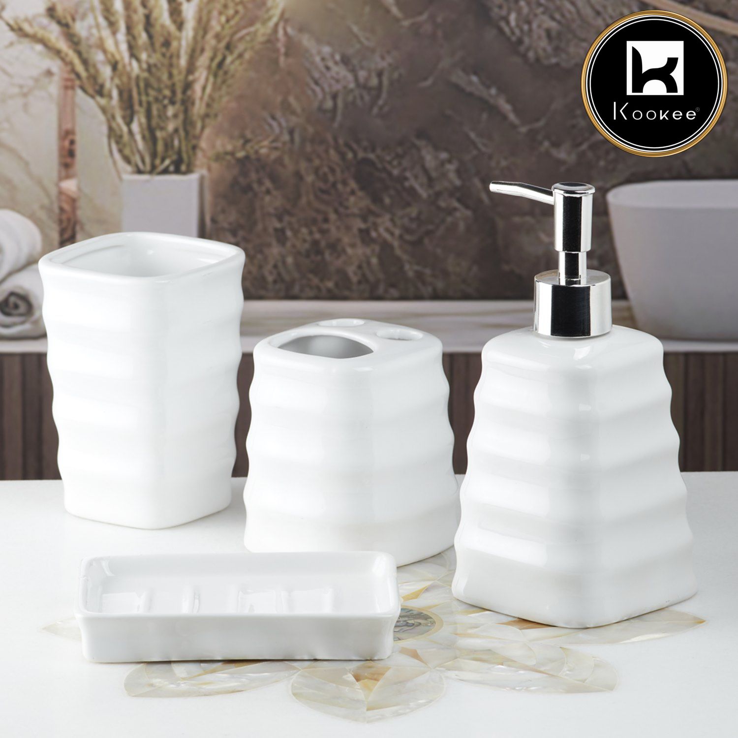 Ceramic Bathroom Set of 4 with Soap Dispenser (10108)