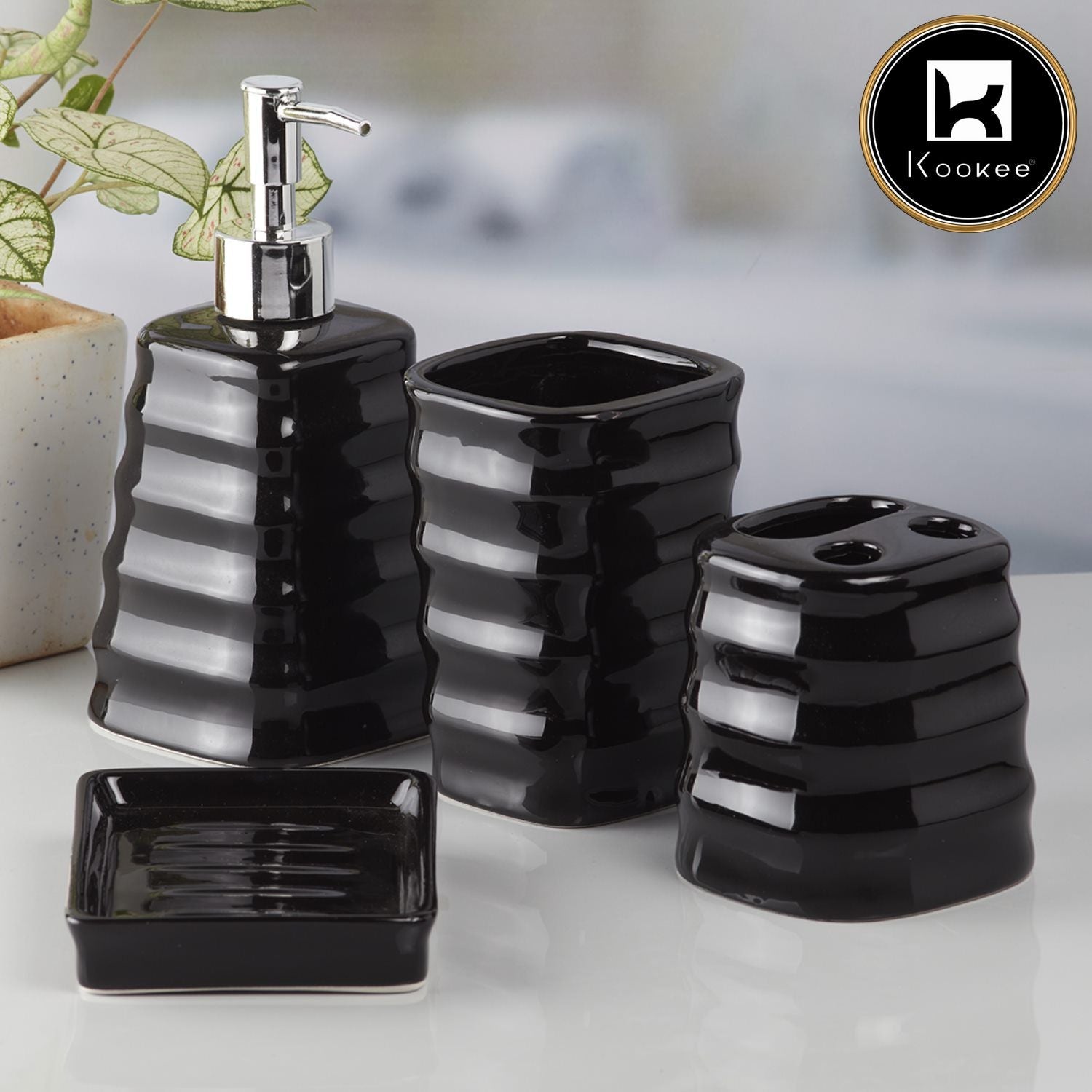 Ceramic Bathroom Set of 4 with Soap Dispenser (10109)