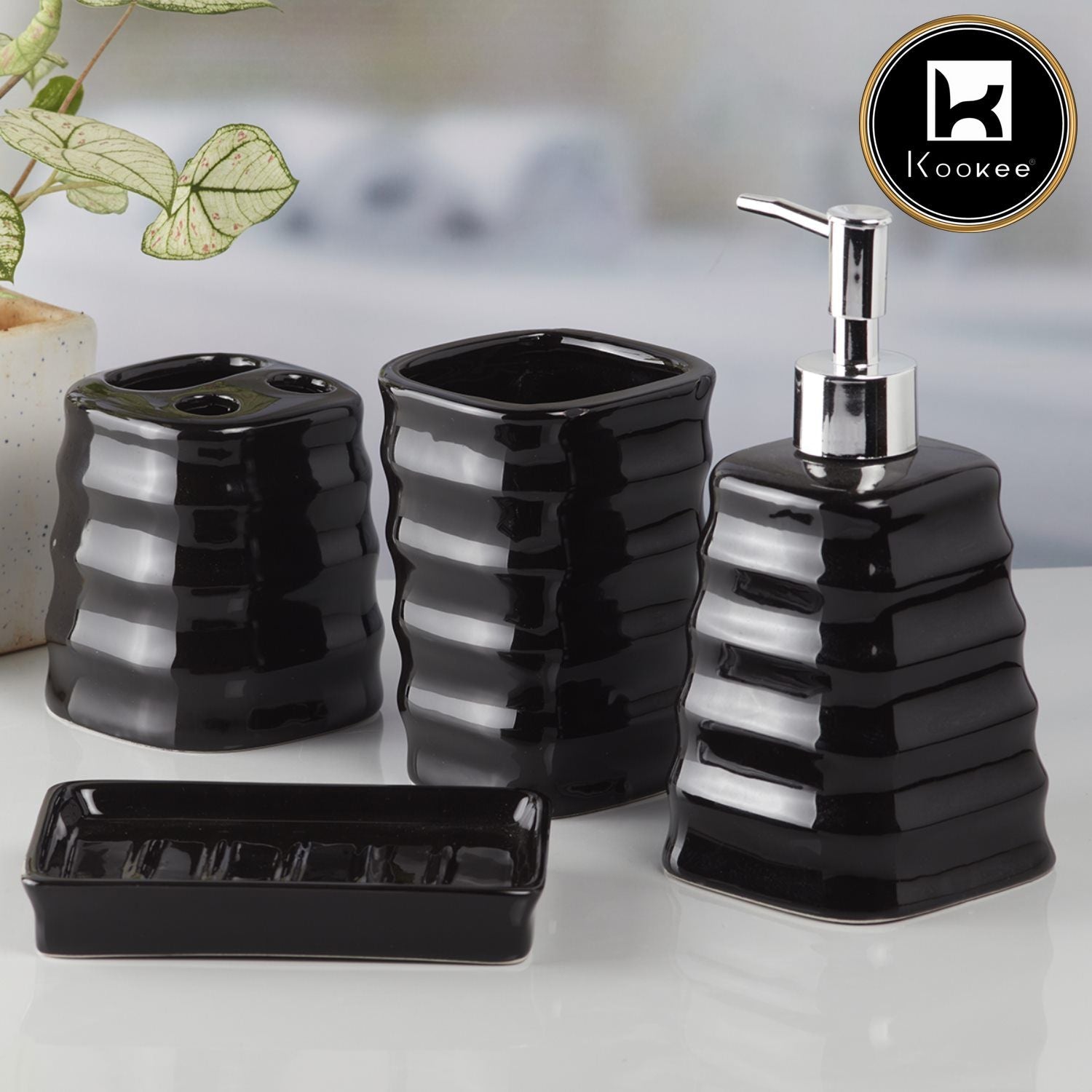Ceramic Bathroom Set of 4 with Soap Dispenser (V-CBS-010-3)
