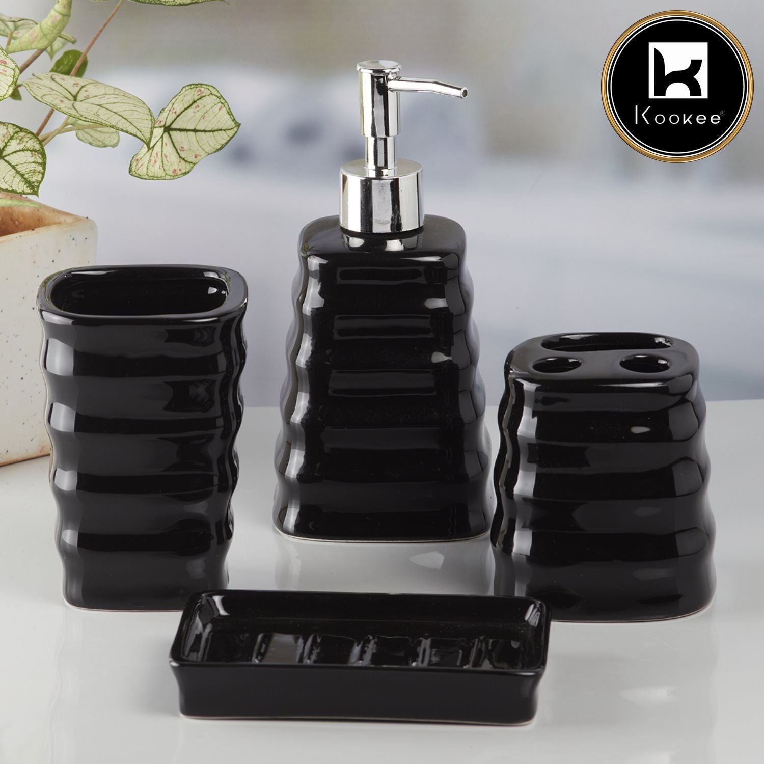 Ceramic Bathroom Set of 4 with Soap Dispenser (V-CBS-010-3)
