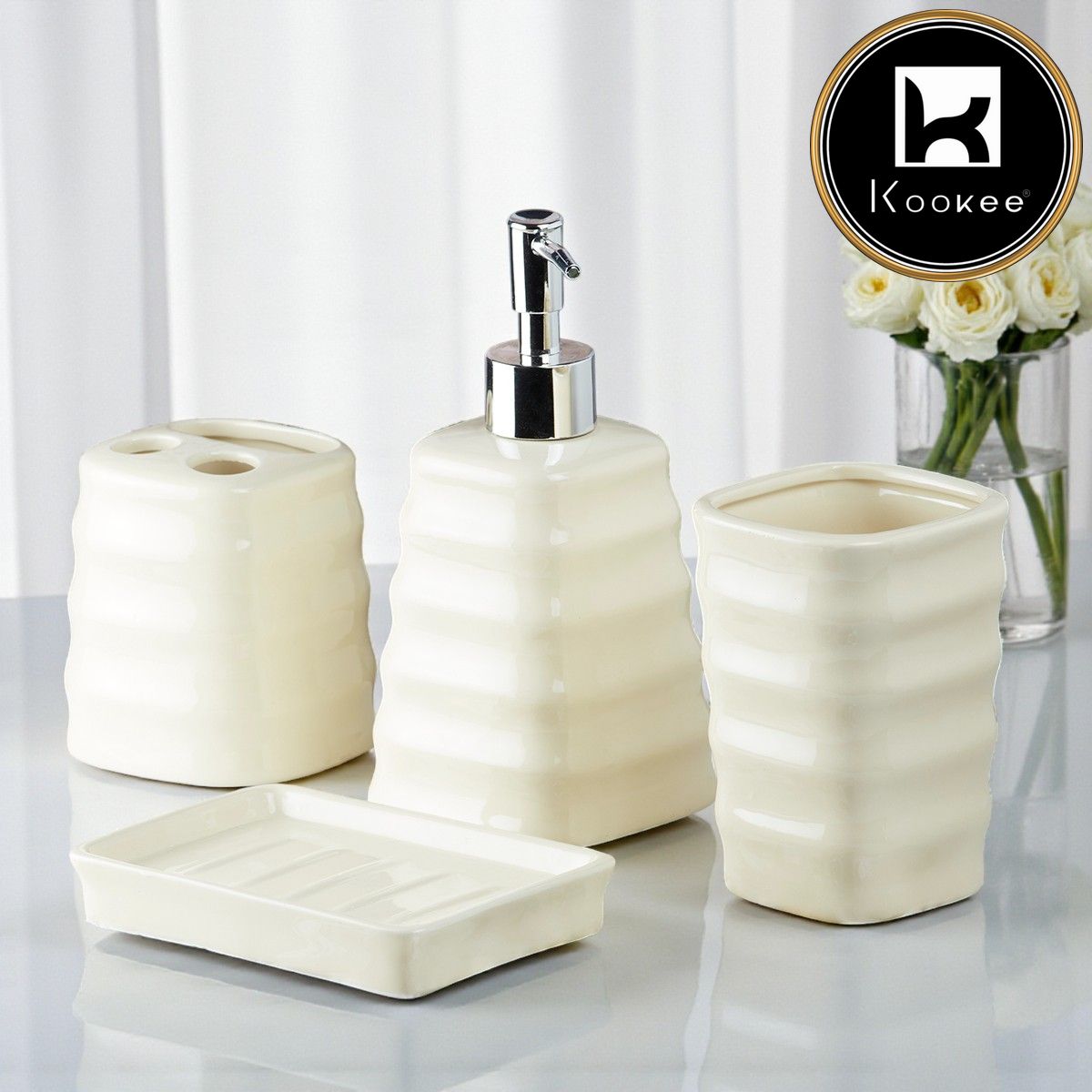 Kookee Ceramic Bathroom Sets, Off White, ART10110