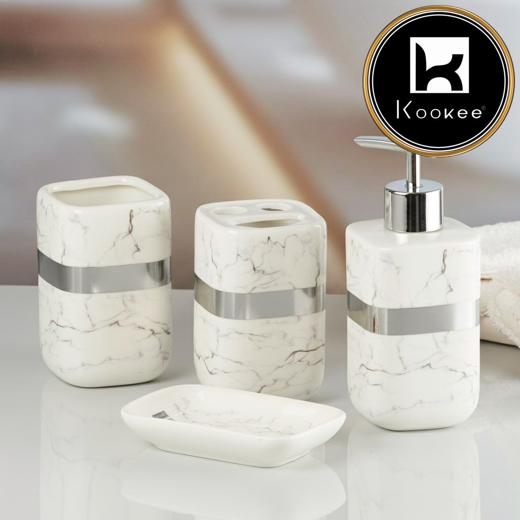 Ceramic Bathroom Accessories Set of 4 with Soap Dispenser (10111)