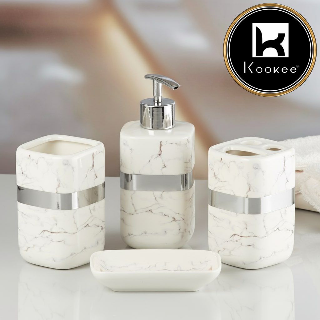 Ceramic Bathroom Accessories Set of 4 with Soap Dispenser (10111)