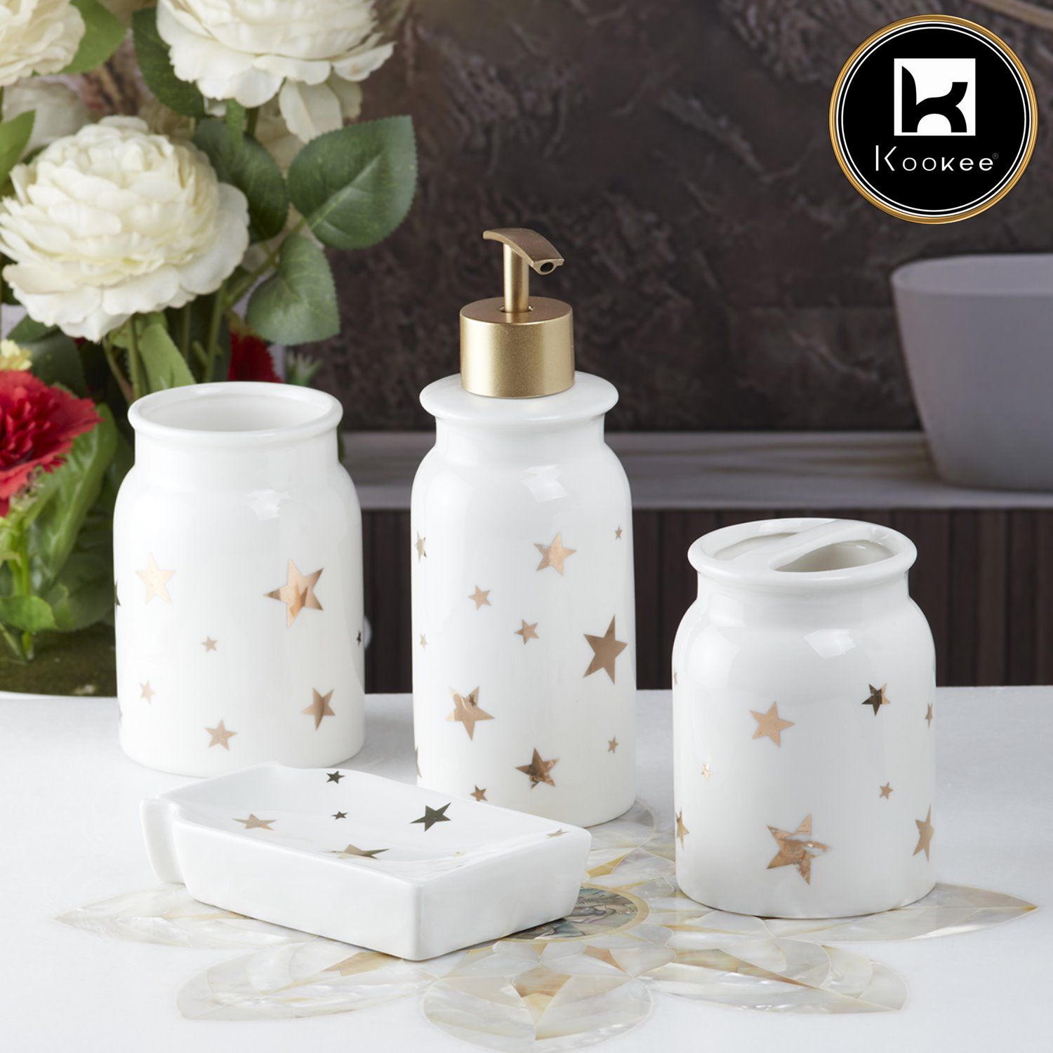 Kookee Ceramic Bathroom Sets, White, ART10112