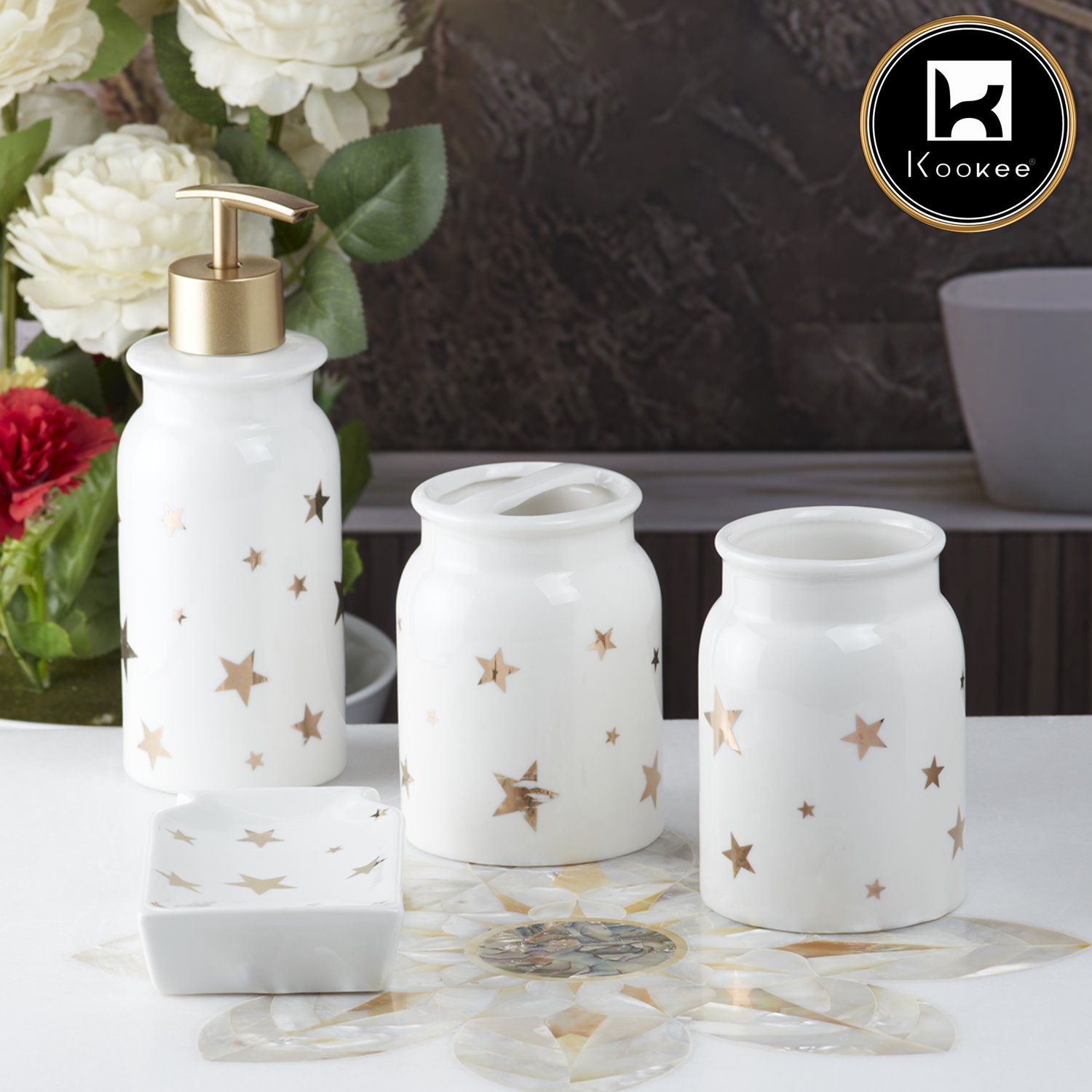 Kookee Ceramic Bathroom Sets, White, ART10112