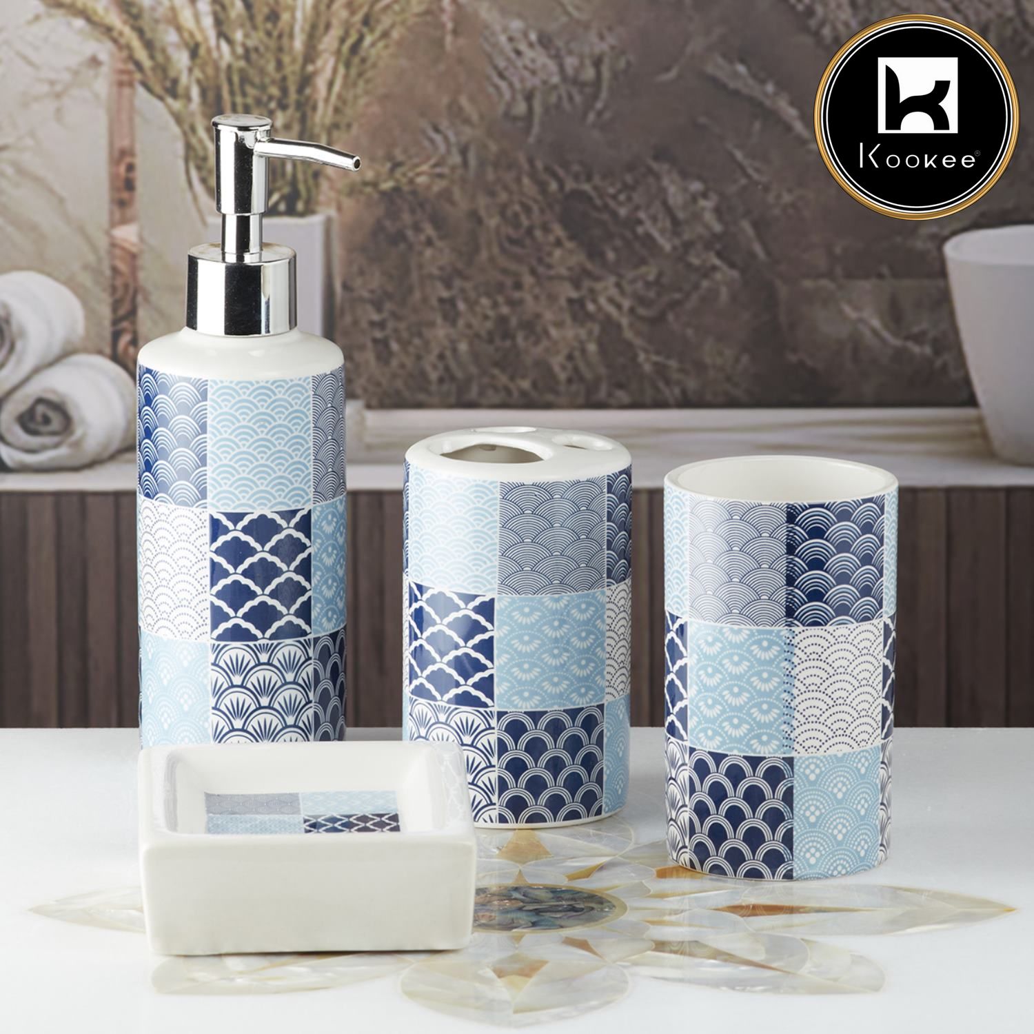 Ceramic Bathroom Set of 4 with Soap Dispenser (10113)