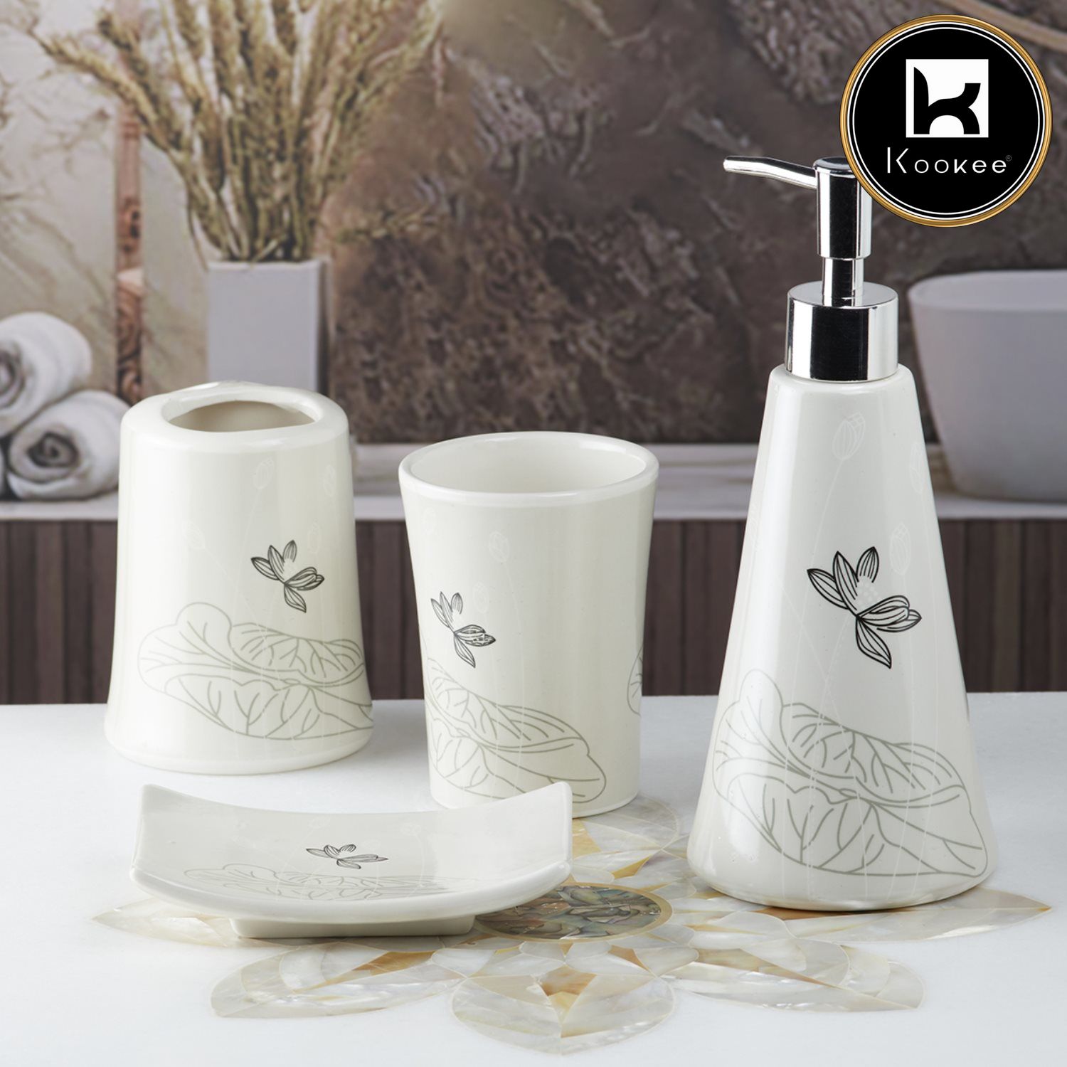 Kookee Ceramic Bathroom Sets, White, ART10115