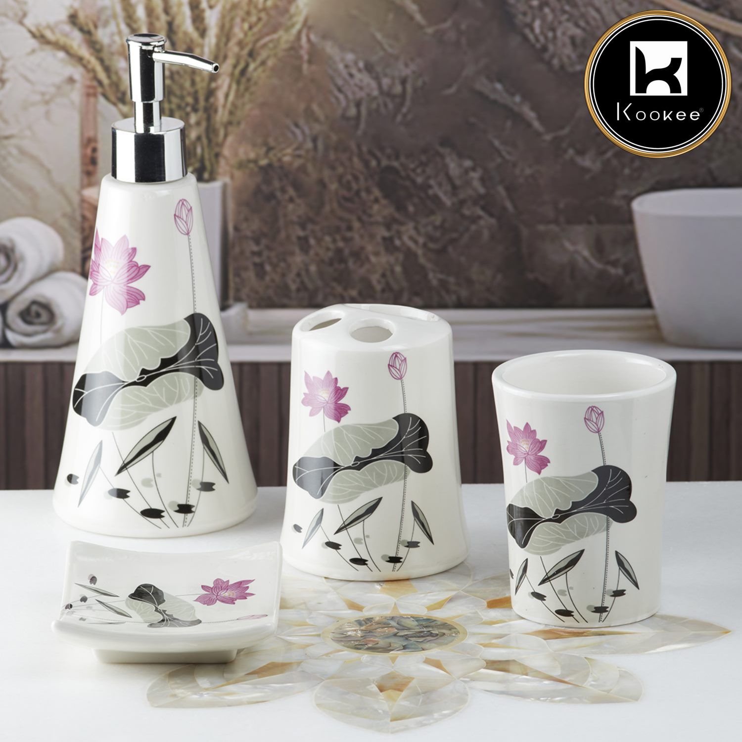 Kookee Ceramic Bathroom Sets, White, ART10116