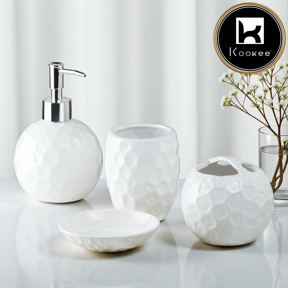 Kookee Ceramic Bathroom Sets, White, ART10117