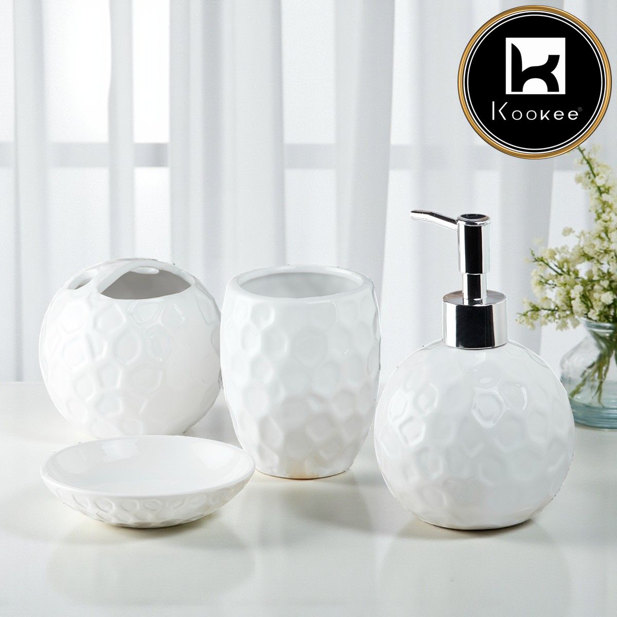 Ceramic Bathroom Set of 4 with Soap Dispenser (10117)