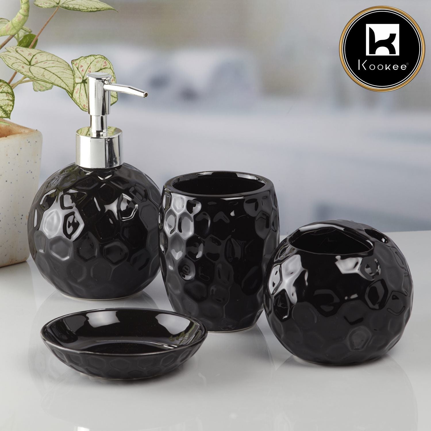 Ceramic Bathroom Set of 4 with Soap Dispenser (10118)