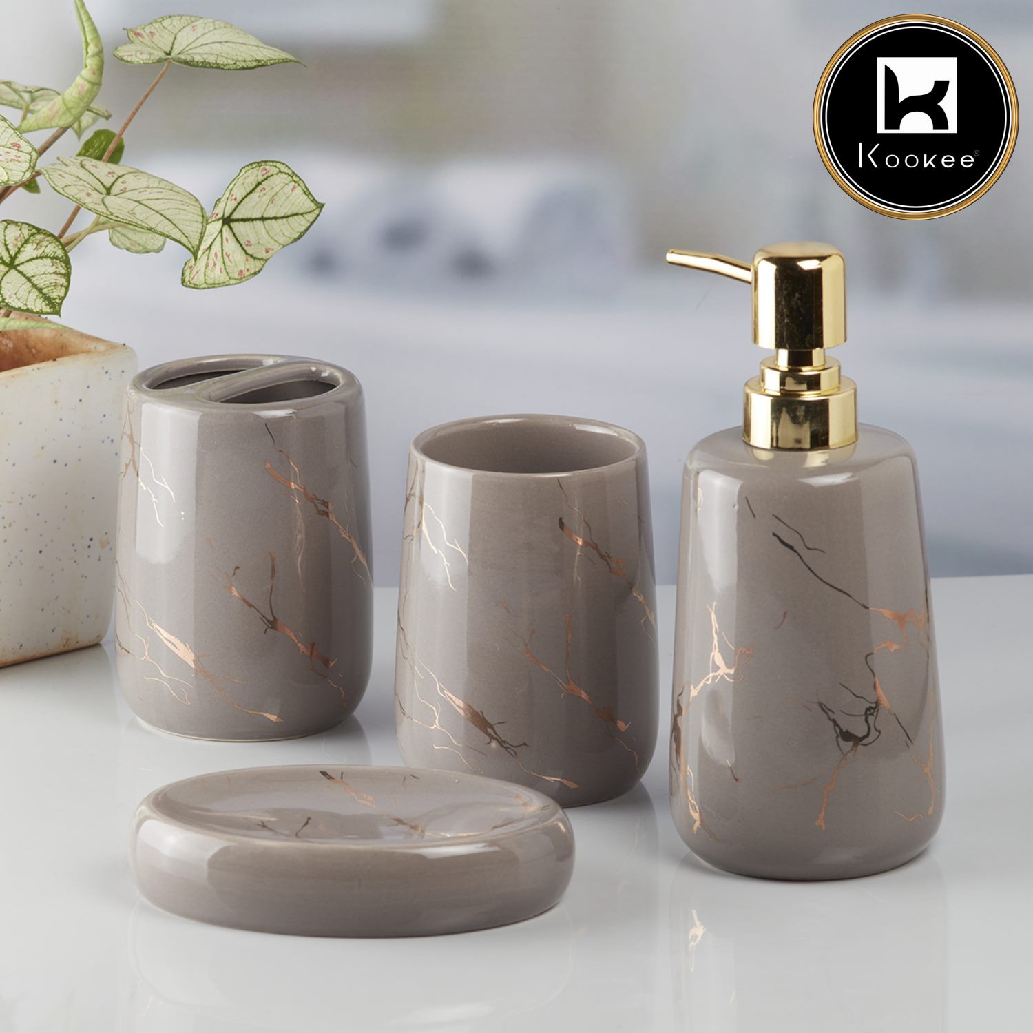 Kookee Ceramic Bathroom Sets, Grey, ART10119