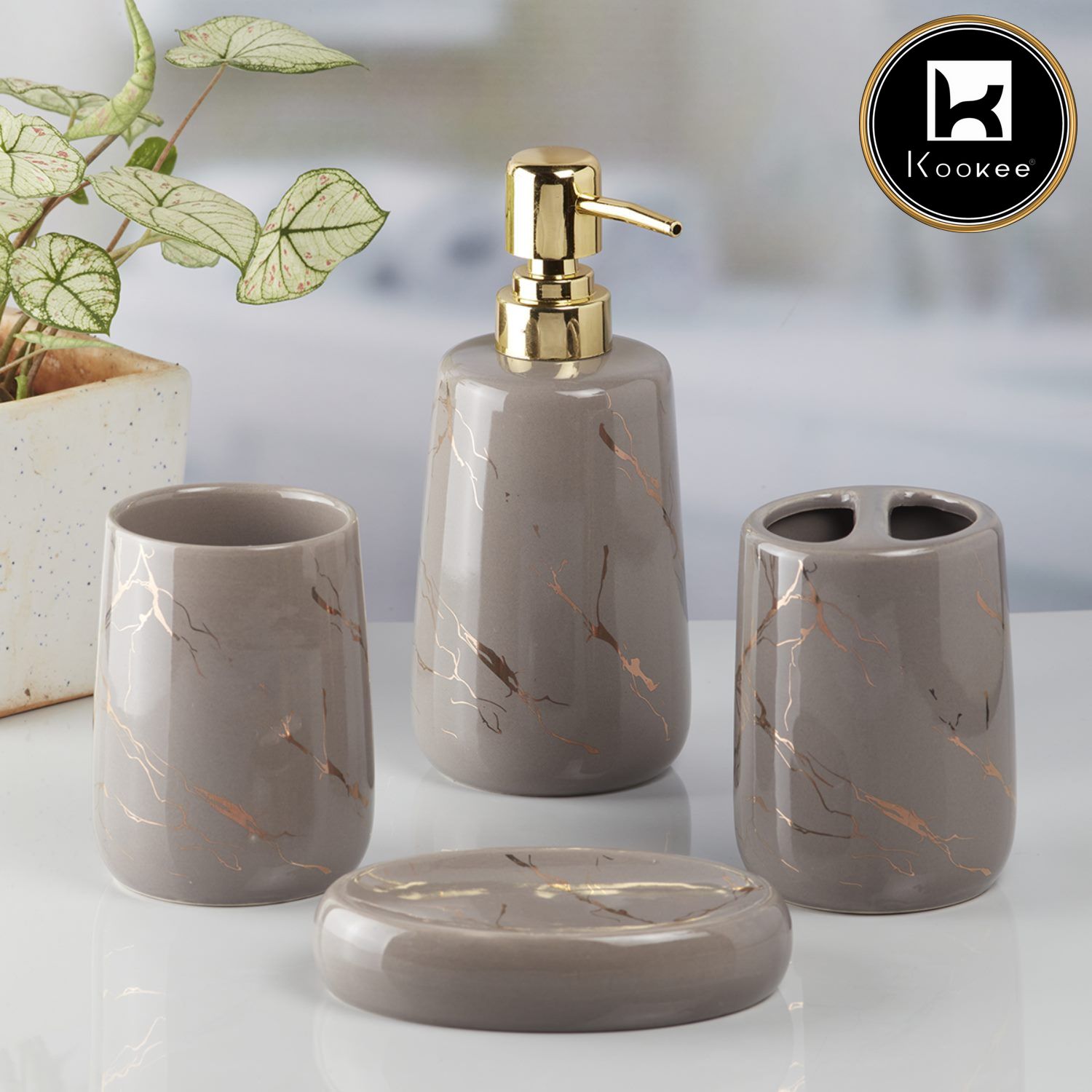 Ceramic Bathroom Set of 4 with Soap Dispenser (10119)