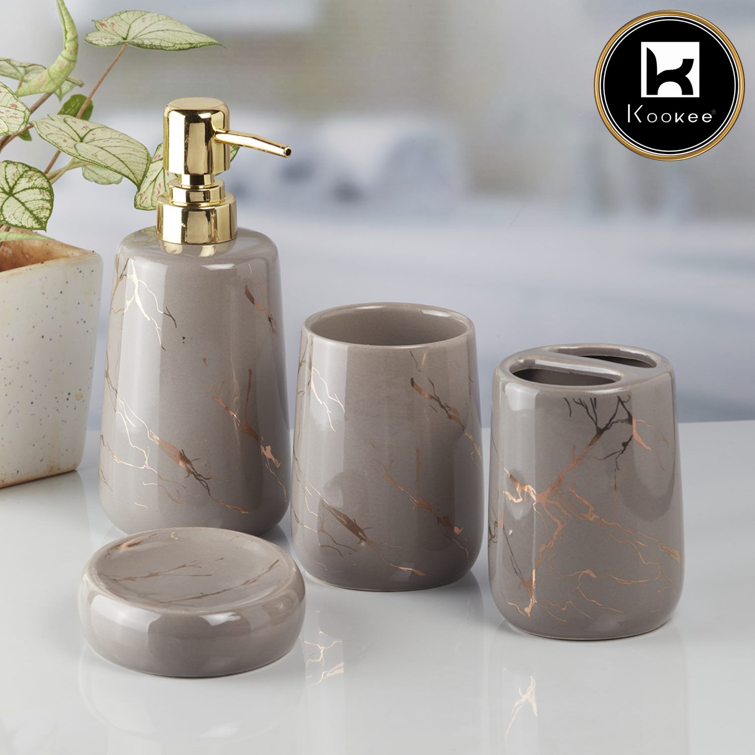 Kookee Ceramic Bathroom Sets, Grey, ART10119