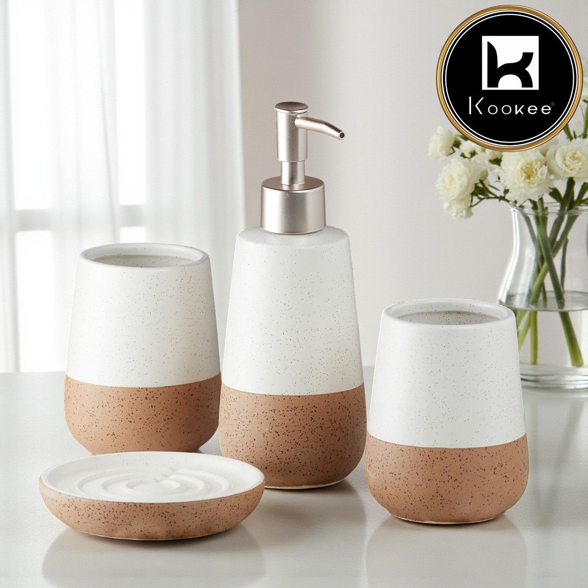 Kookee Ceramic Bathroom Sets, Brown, ART10123
