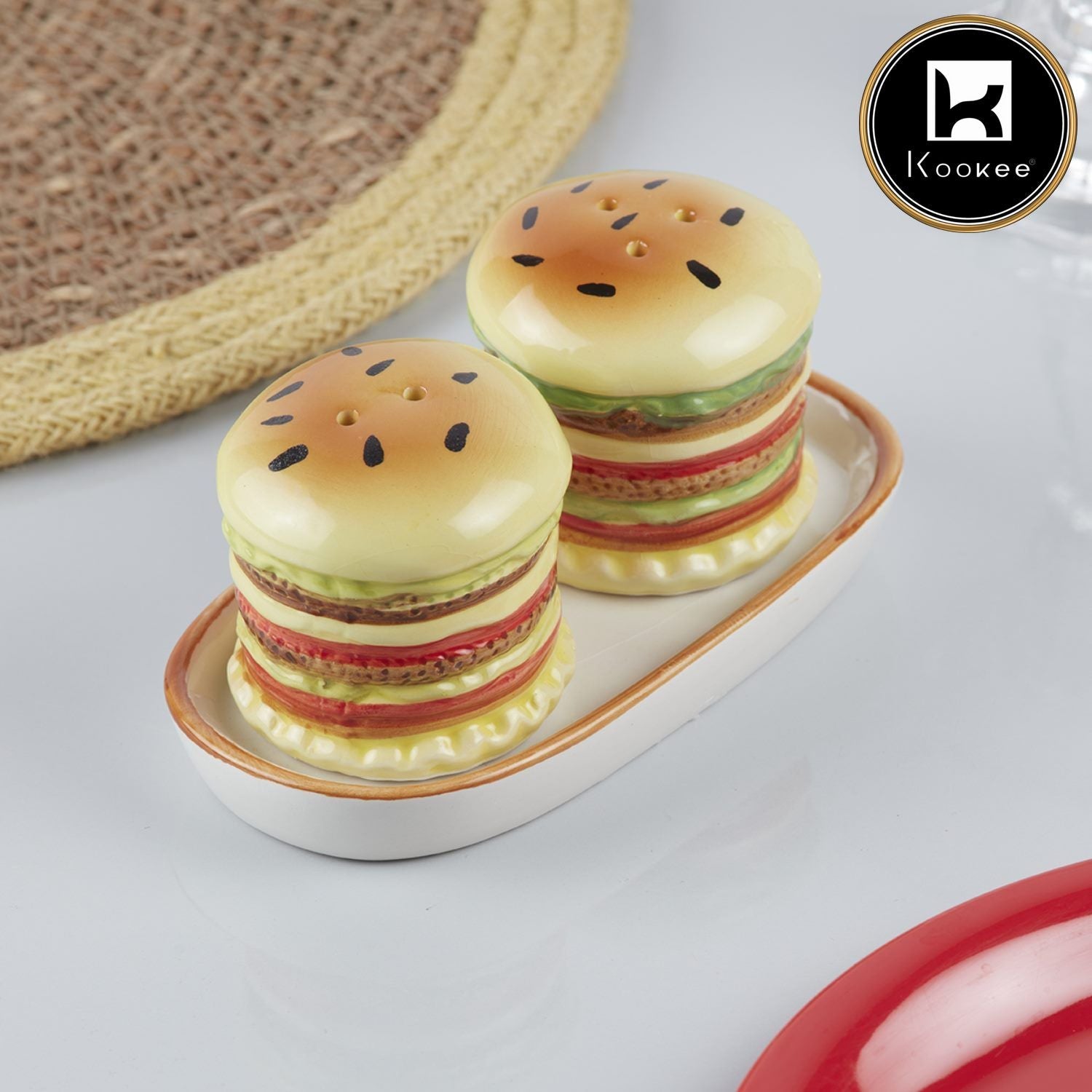 Ceramic Salt Pepper Container Set with tray (V-SALT-015-1)