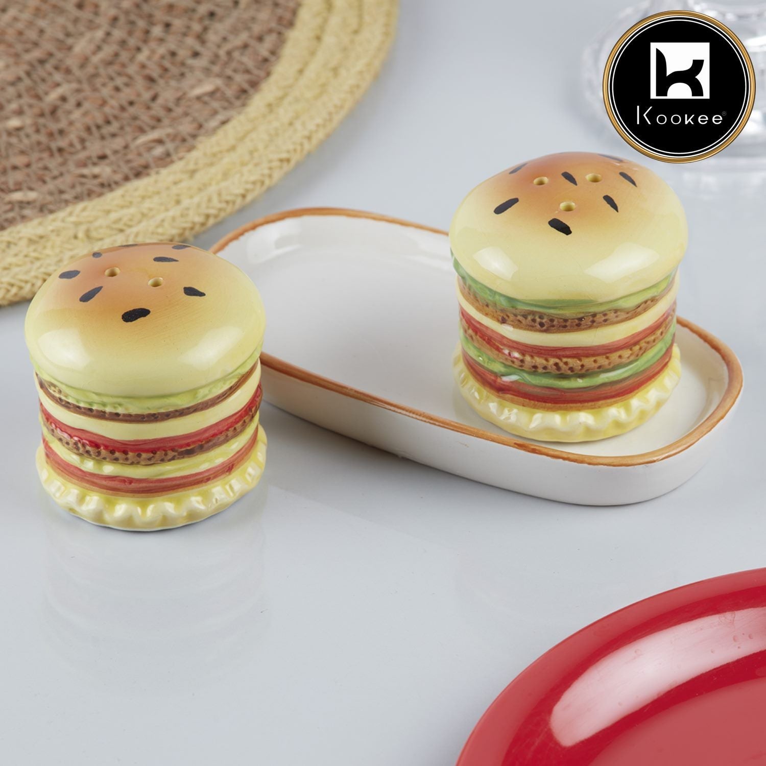 Ceramic Salt Pepper Container Set with tray (V-SALT-015-1)
