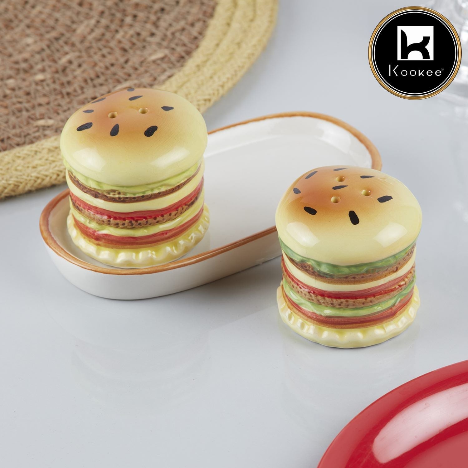 Kookee Ceramic Salt Pepper Container Set with tray (10146)