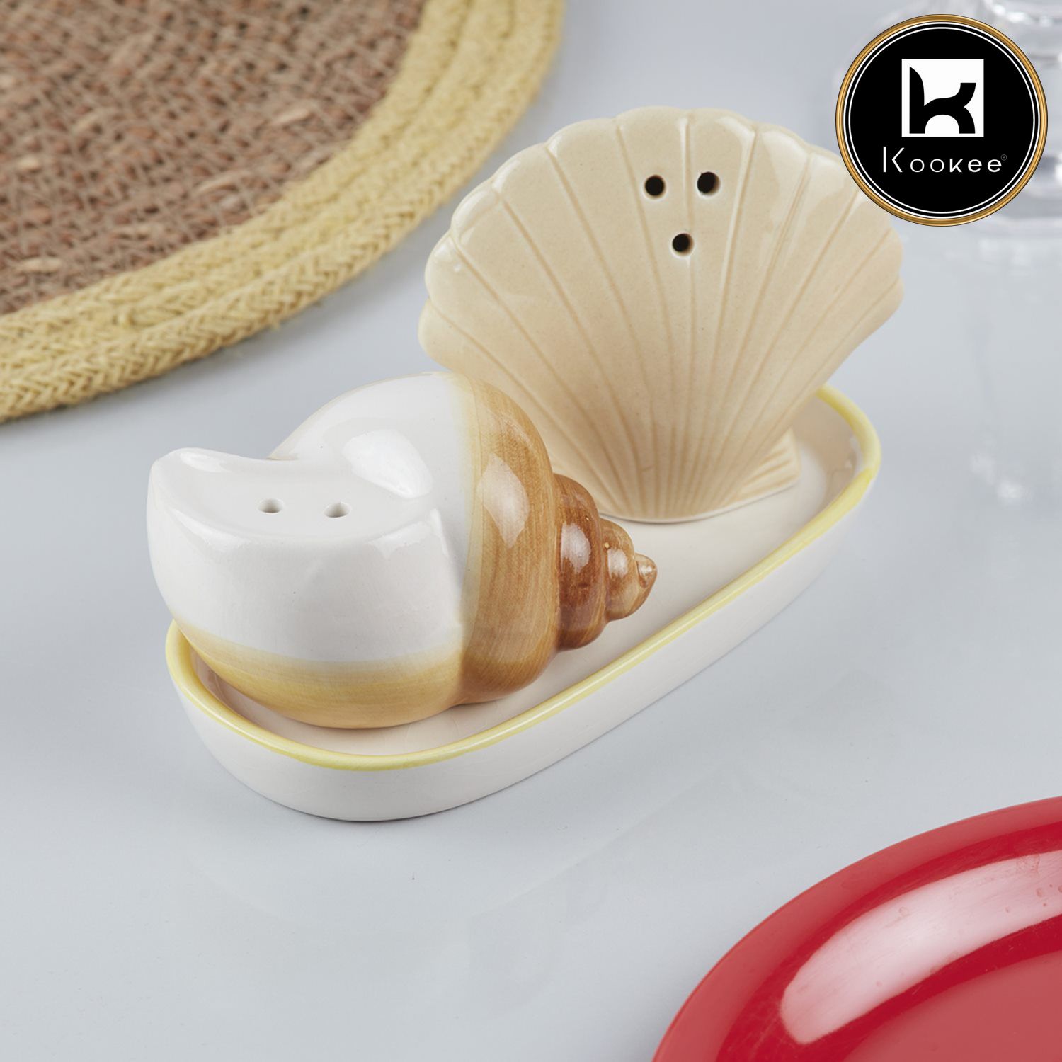 Ceramic Salt Pepper Container Set with tray (V-SALT-005-2)