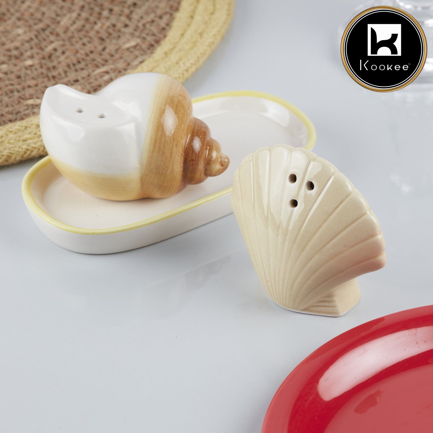 Ceramic Salt Pepper Container Set with tray (V-SALT-005-2)