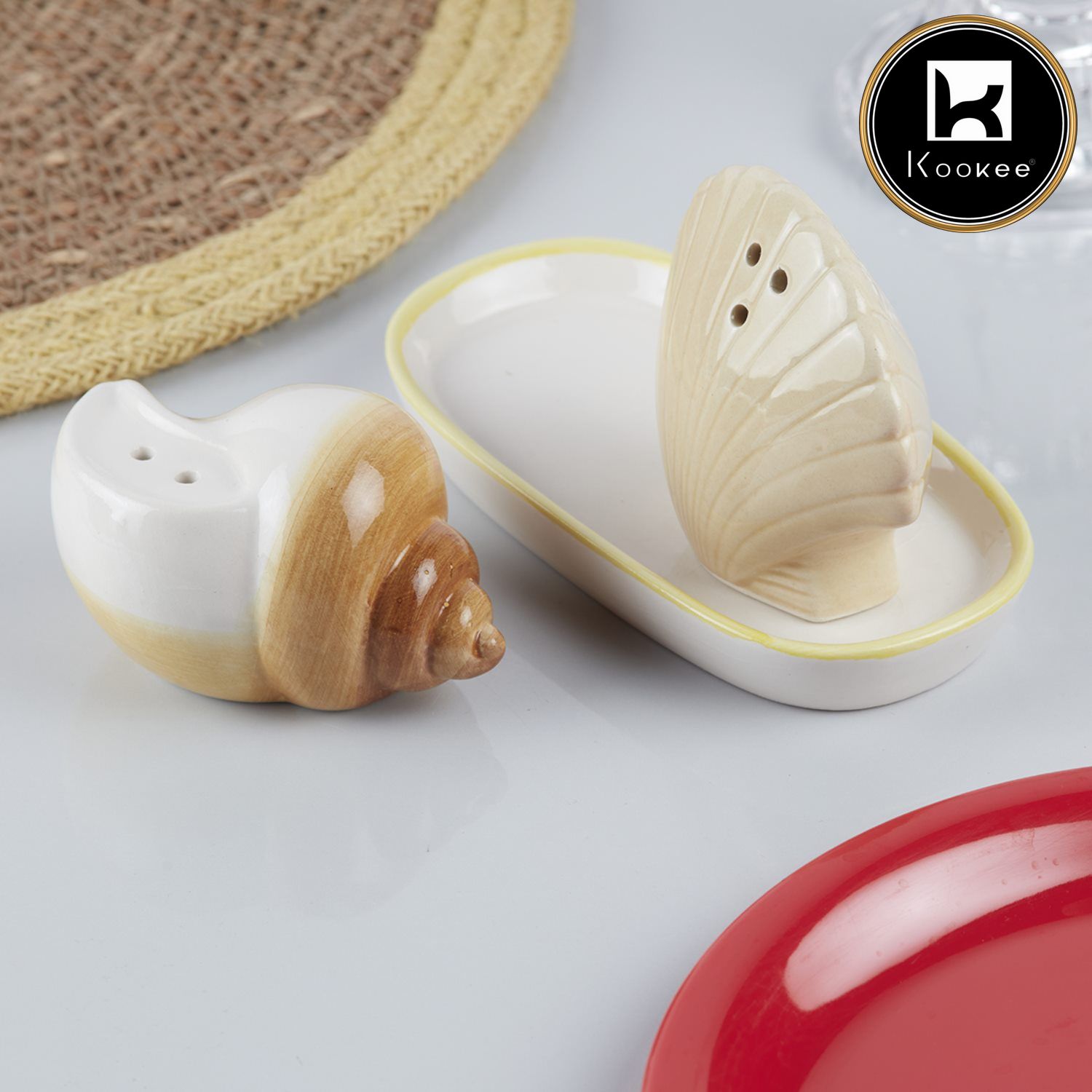 Ceramic Salt Pepper Container Set with tray (10147)