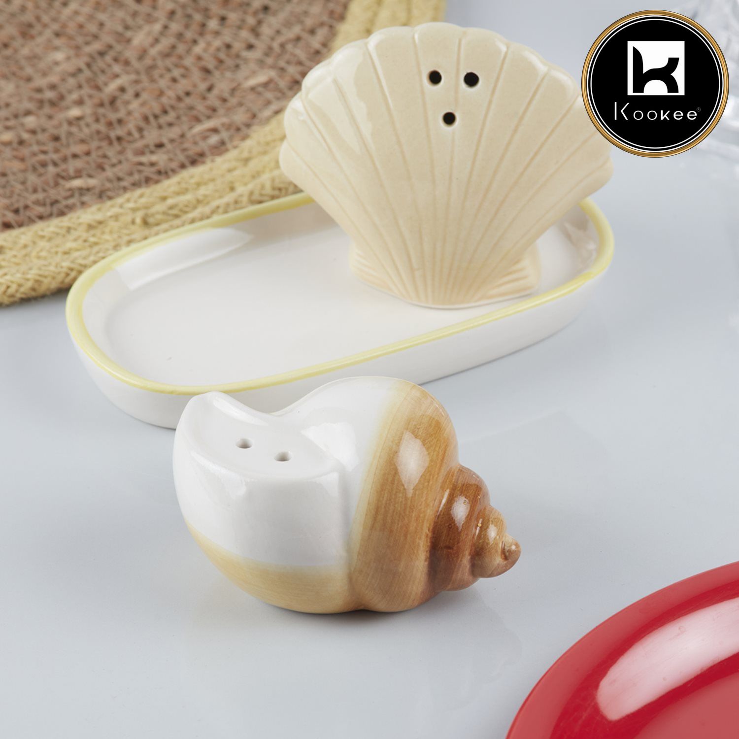 Kookee Ceramic Salt Pepper Container Set with tray (10147)