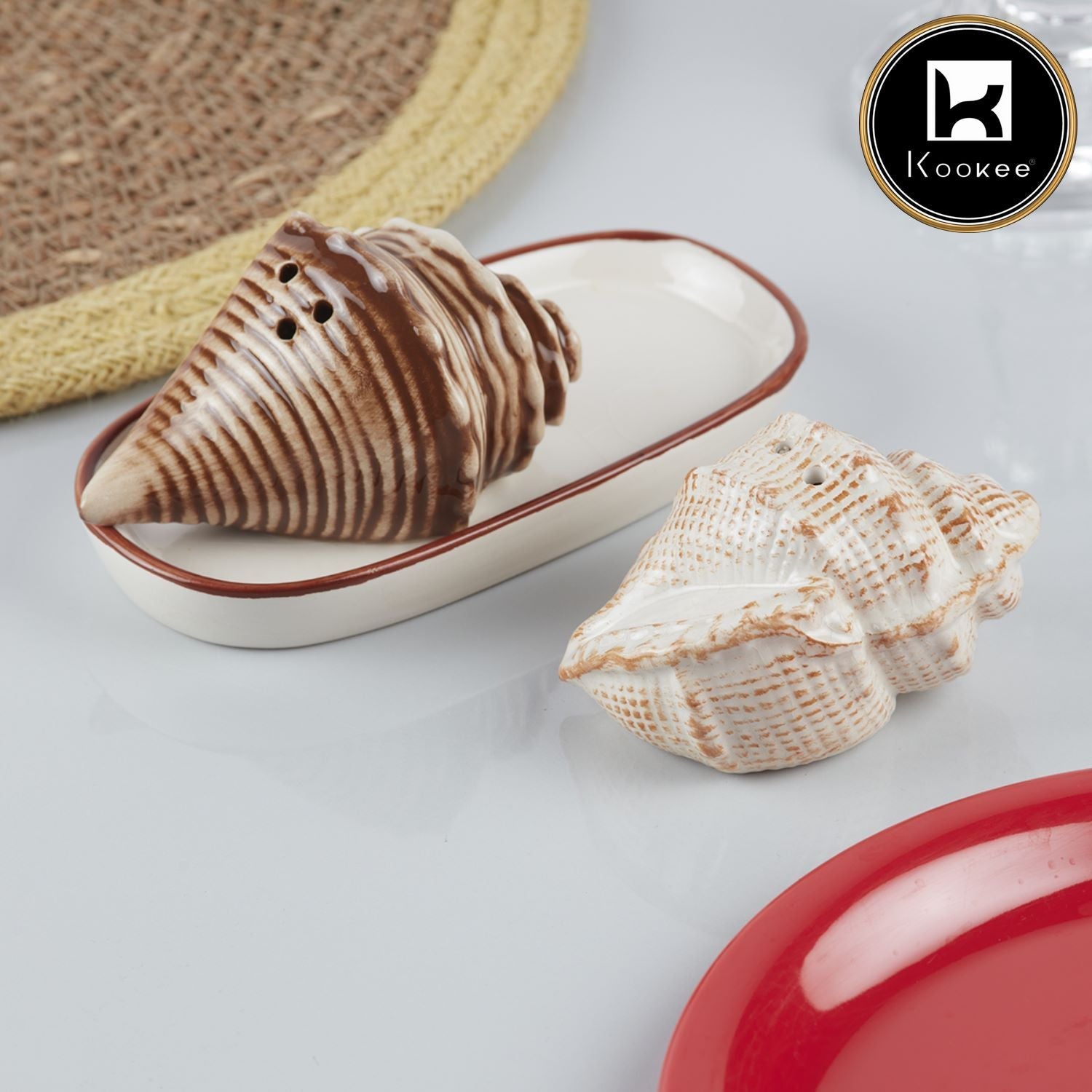 Kookee Ceramic Salt Pepper Container Set with tray (10148)