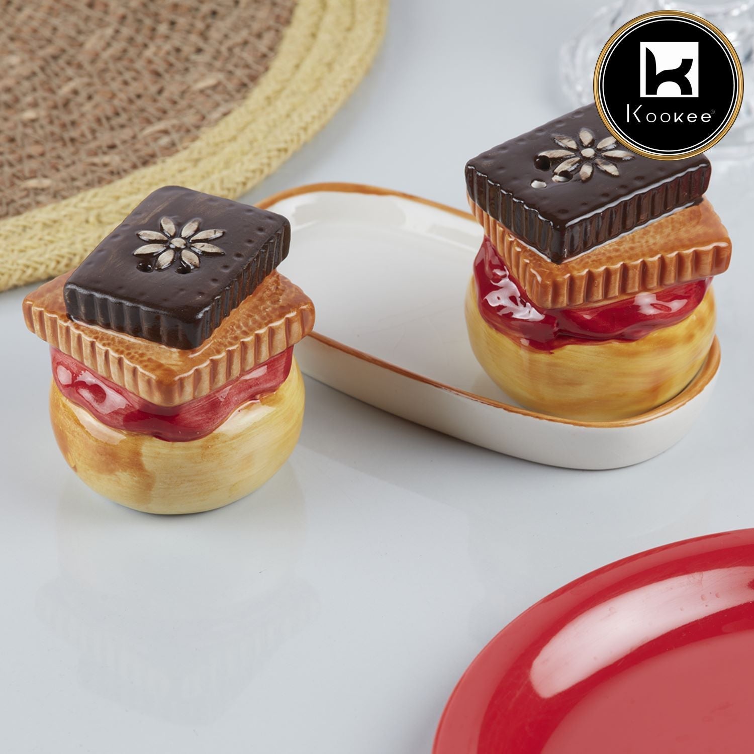 Ceramic Salt Pepper Container Set with tray (V-SALT-015-1)