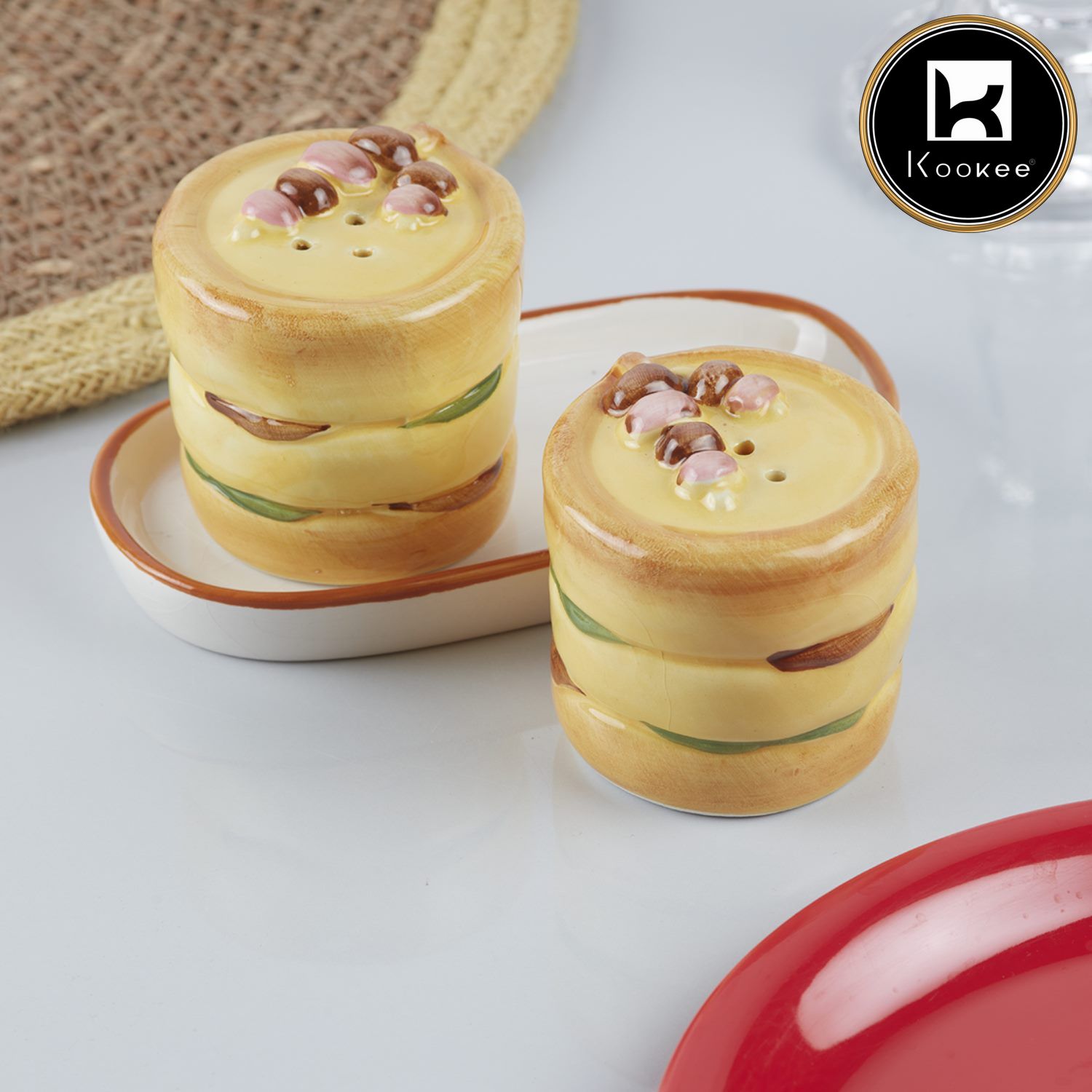 Kookee Ceramic Salt Pepper Container Set with tray (10150)