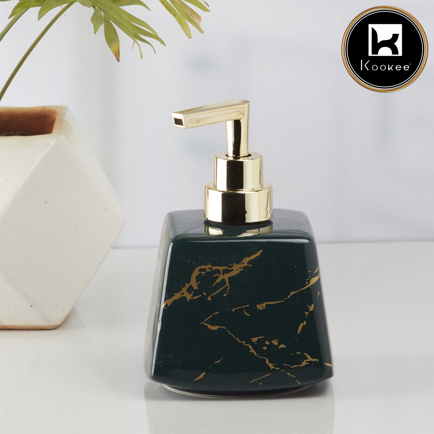 Ceramic Soap Dispenser for handwash, Green/Gold, (Set of 1) (10151)