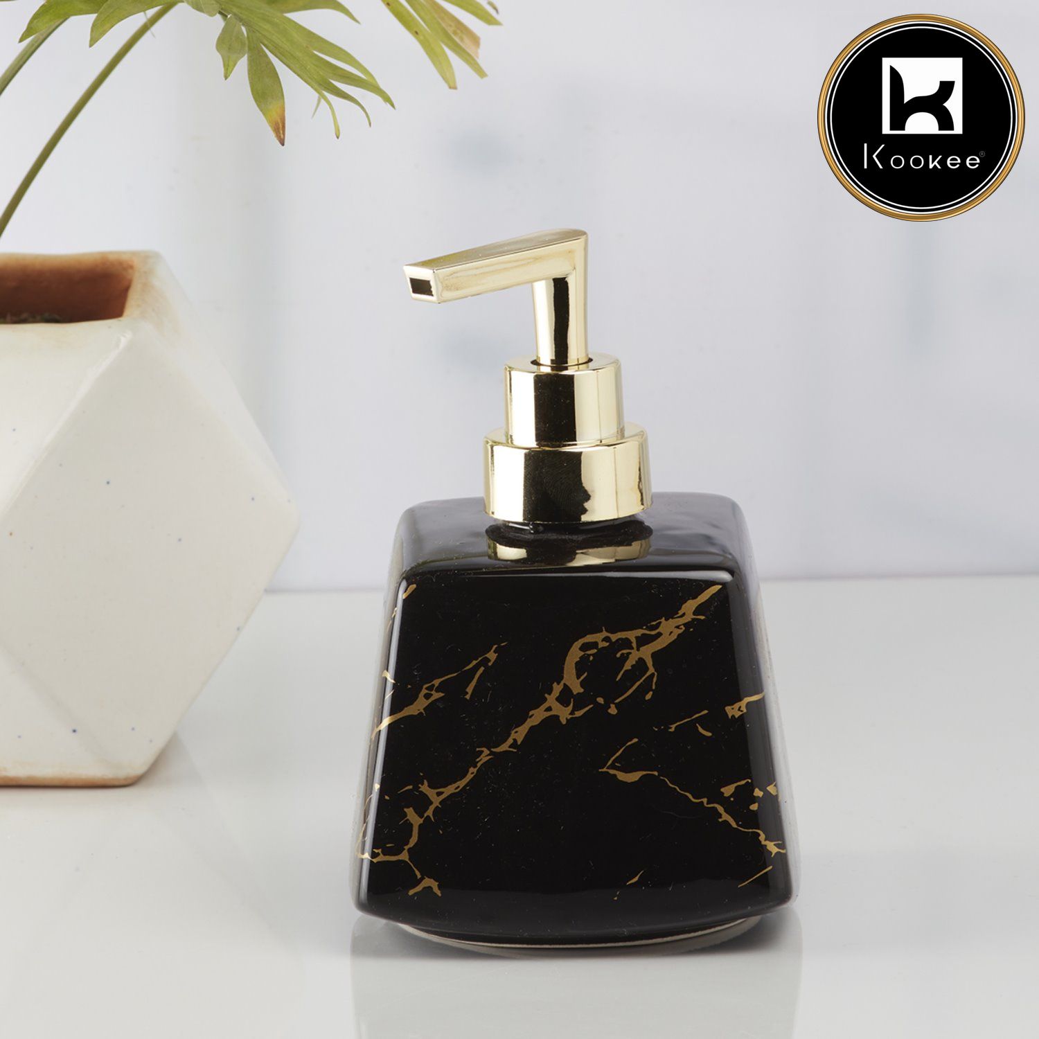 Ceramic Soap Dispenser for handwash, Black/Gold (V-CSD-026)
