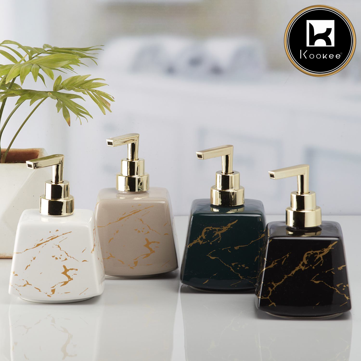 Ceramic Soap Dispenser for handwash, Black/Gold (V-CSD-026)