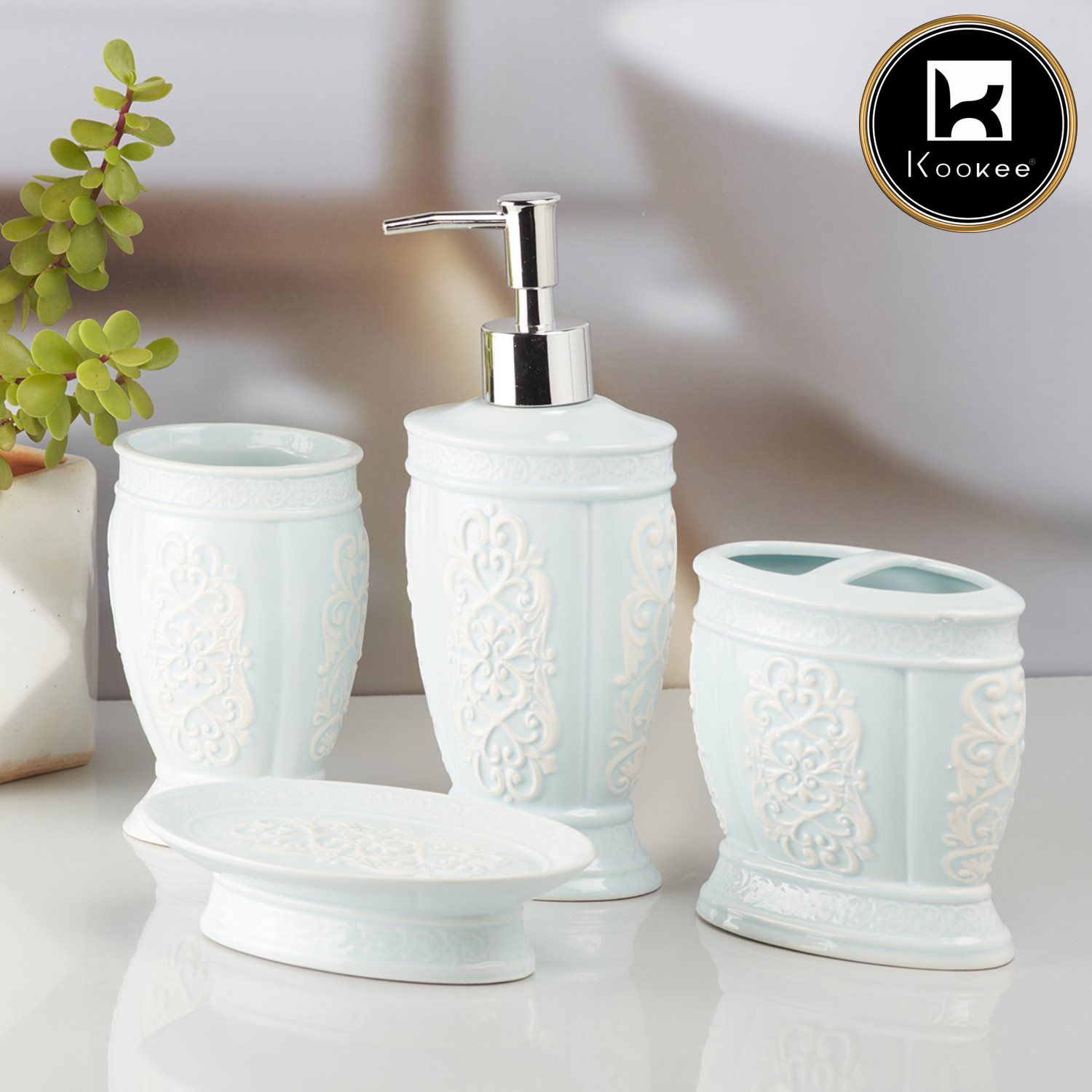 Kookee Ceramic Bathroom Sets, Blue, ART10155