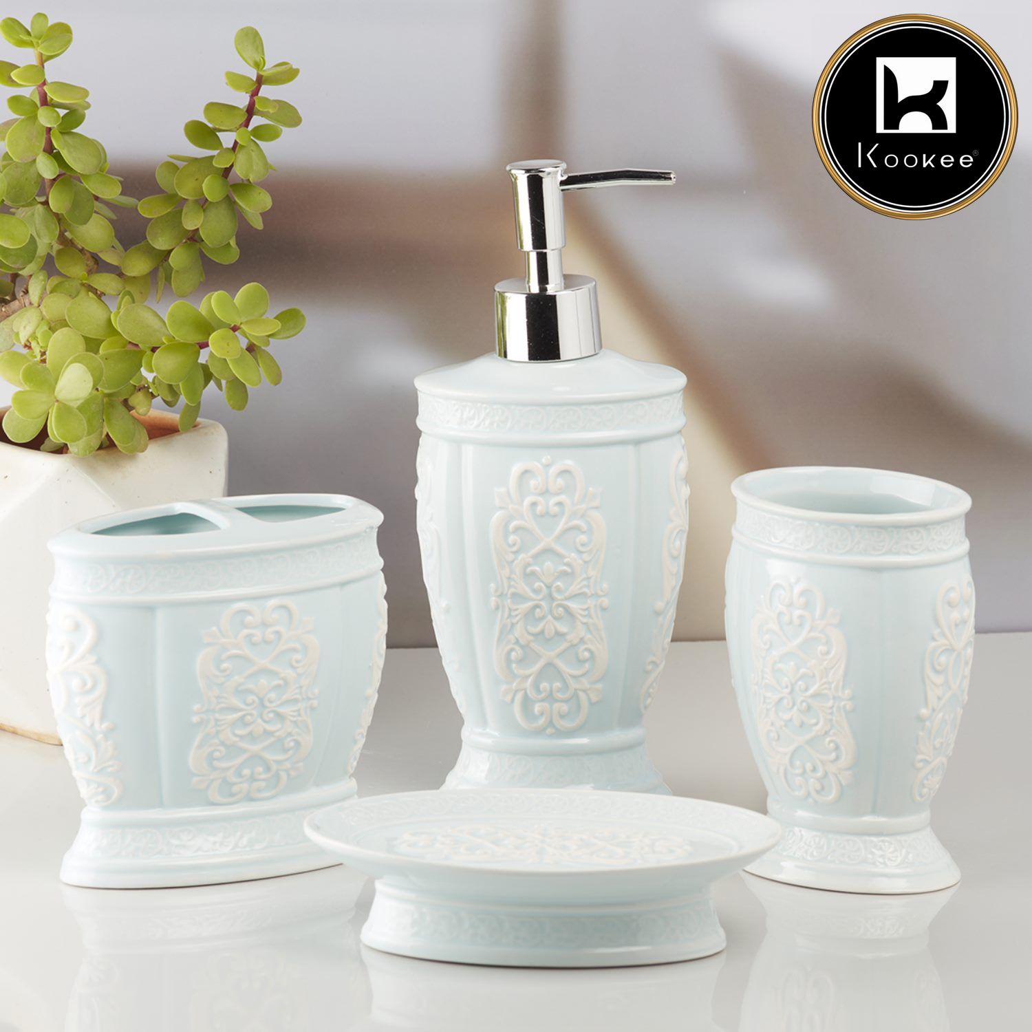 Kookee Ceramic Bathroom Sets, Blue, ART10155
